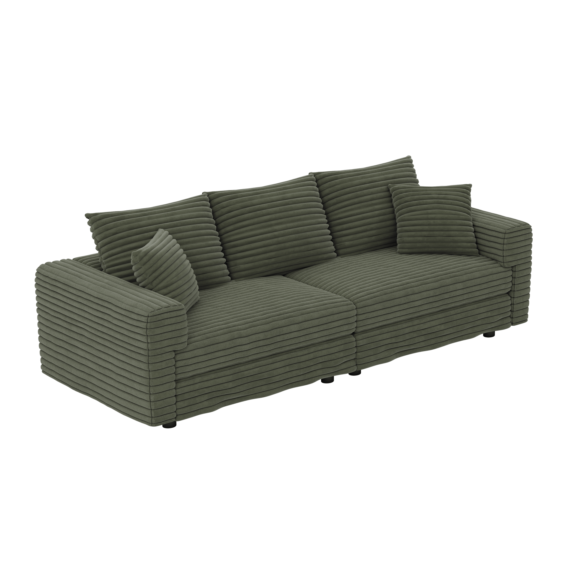 Norwalk green sofa showing angled view on white background