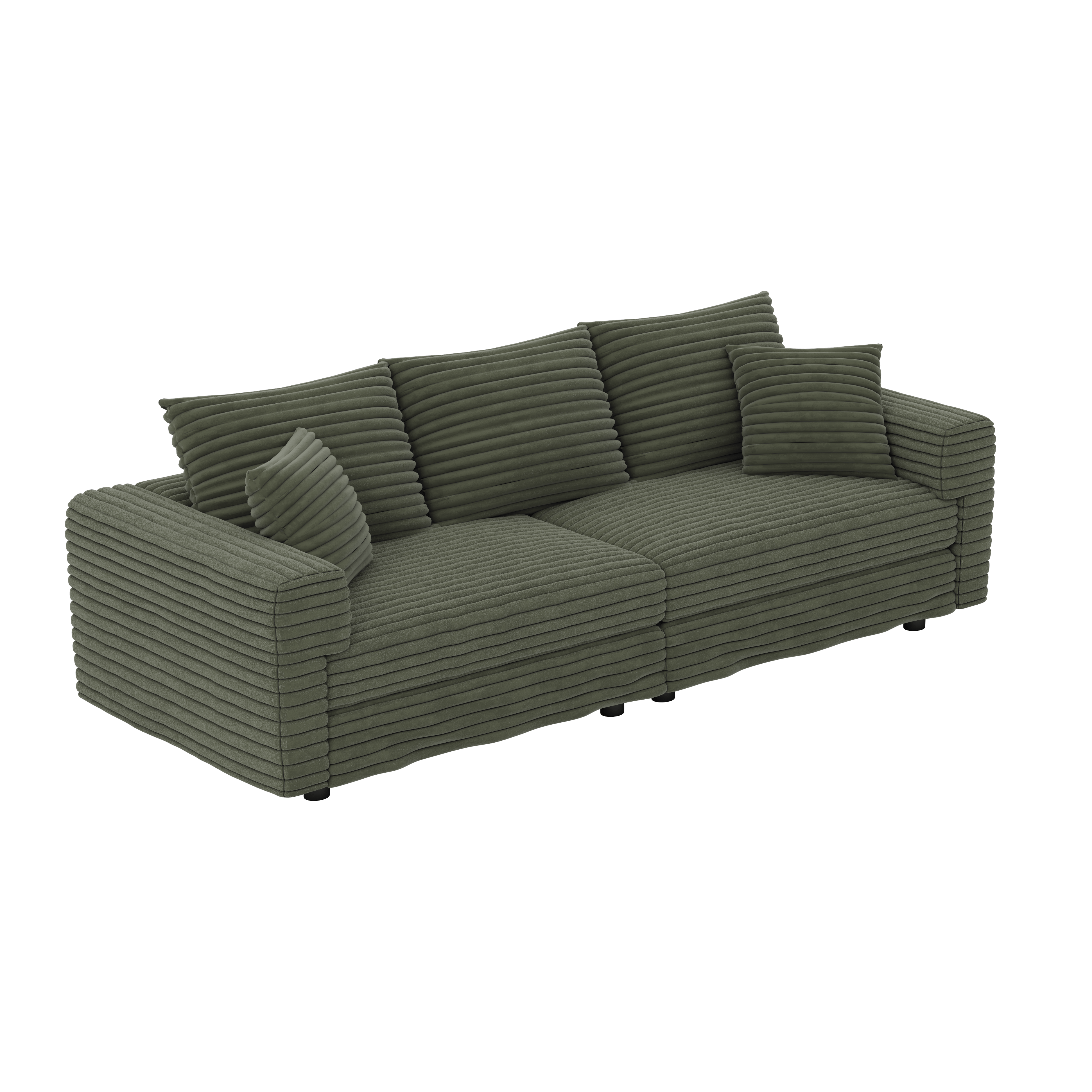Norwalk green sofa showing angled view on white background