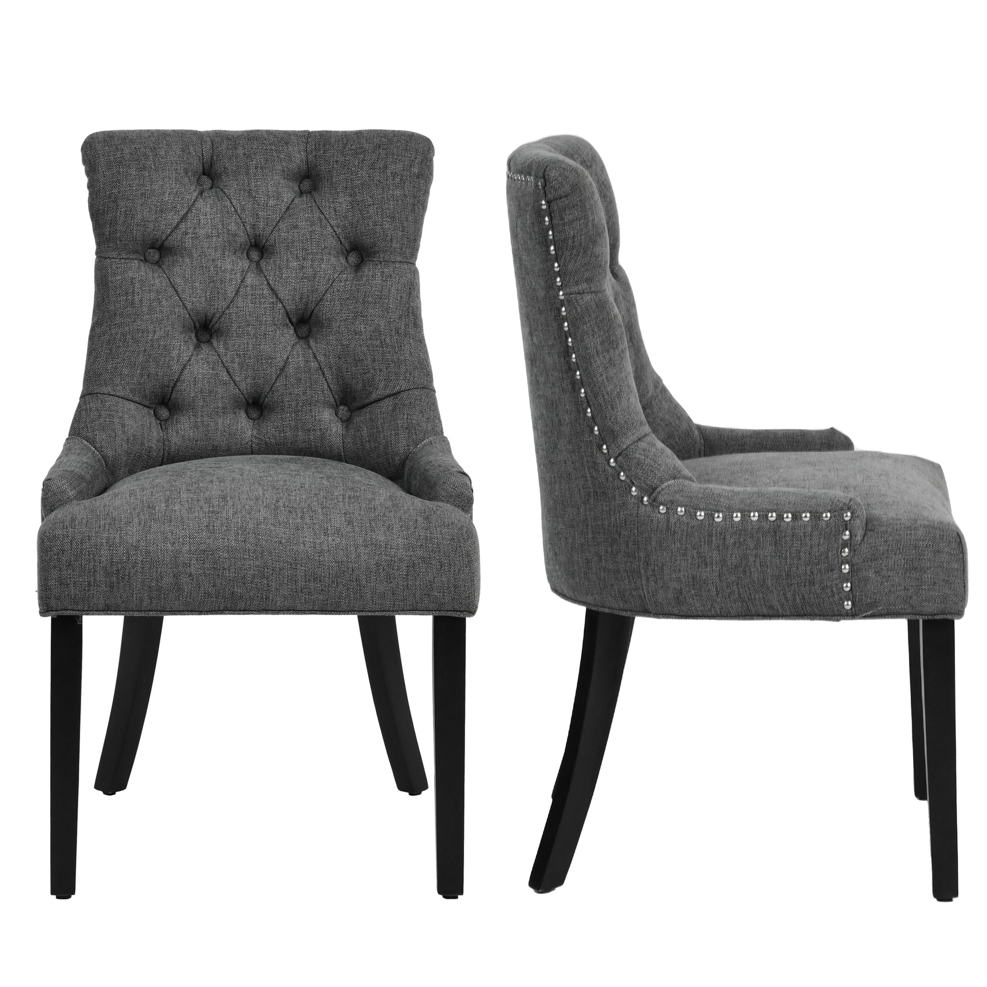 Nutton gray dining chair showing front and side views