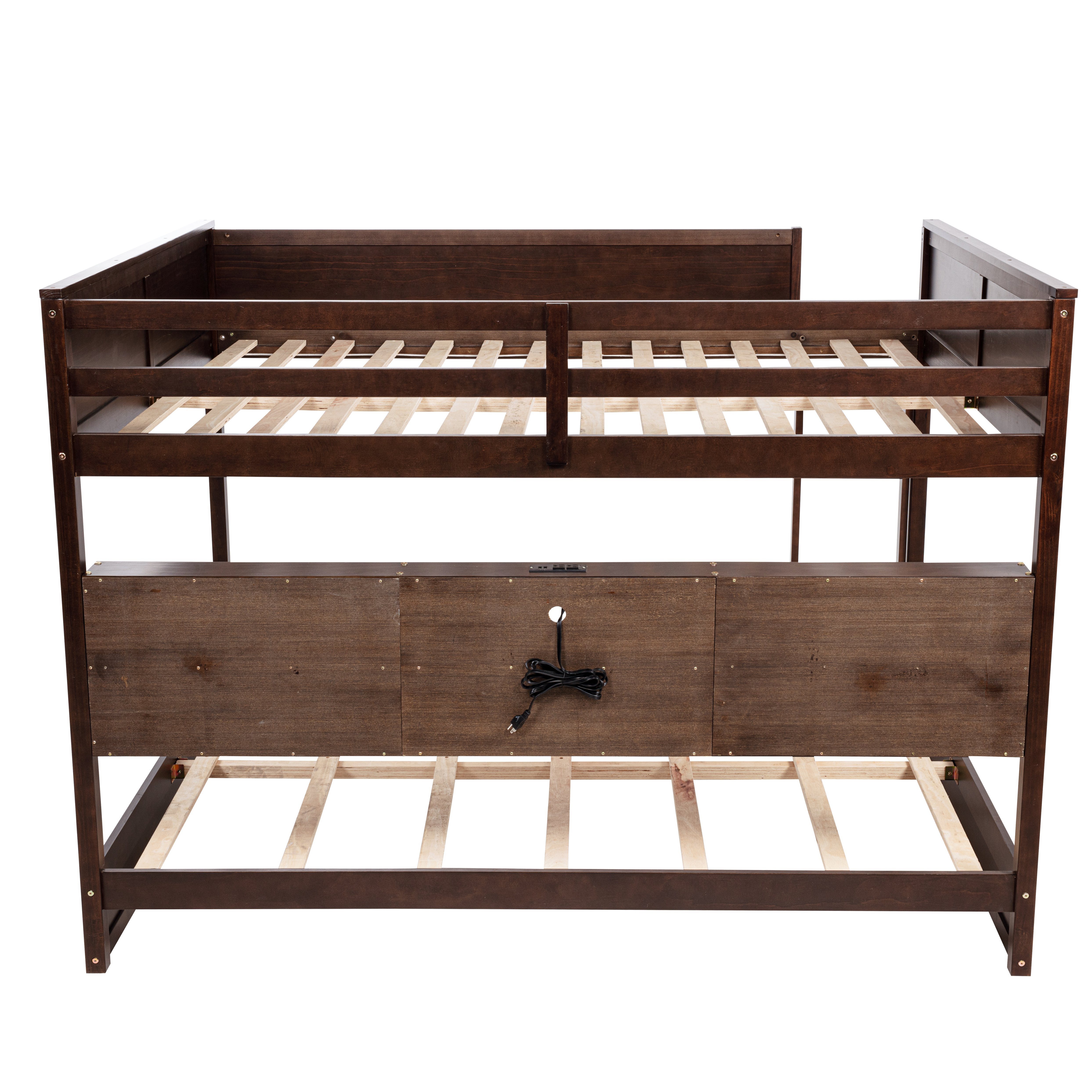 Nyla brown bunk bed showing an rear view with bunk frame and storage support on white background