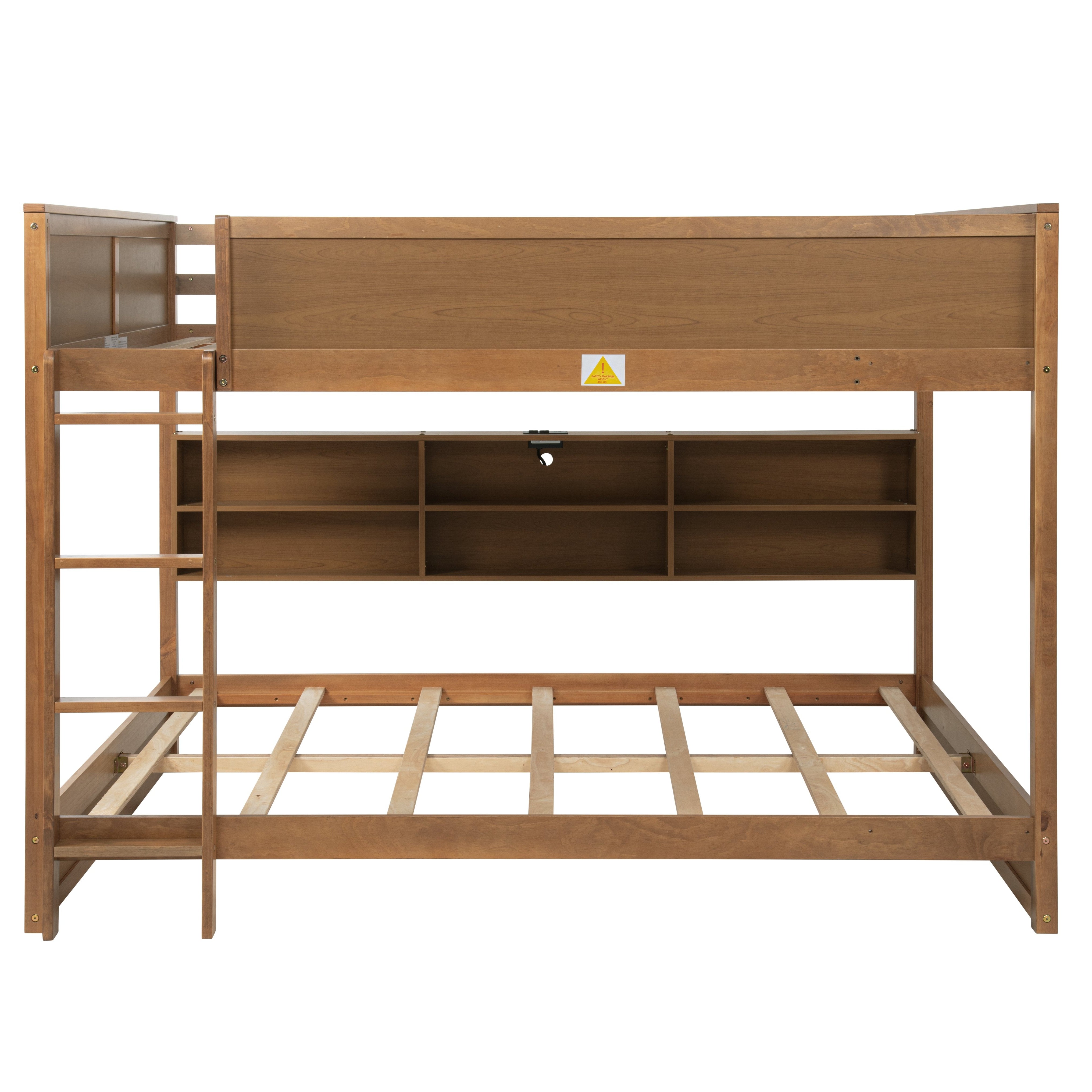 Nyla oak bunk bed showing the front view with storage cabinets on white background