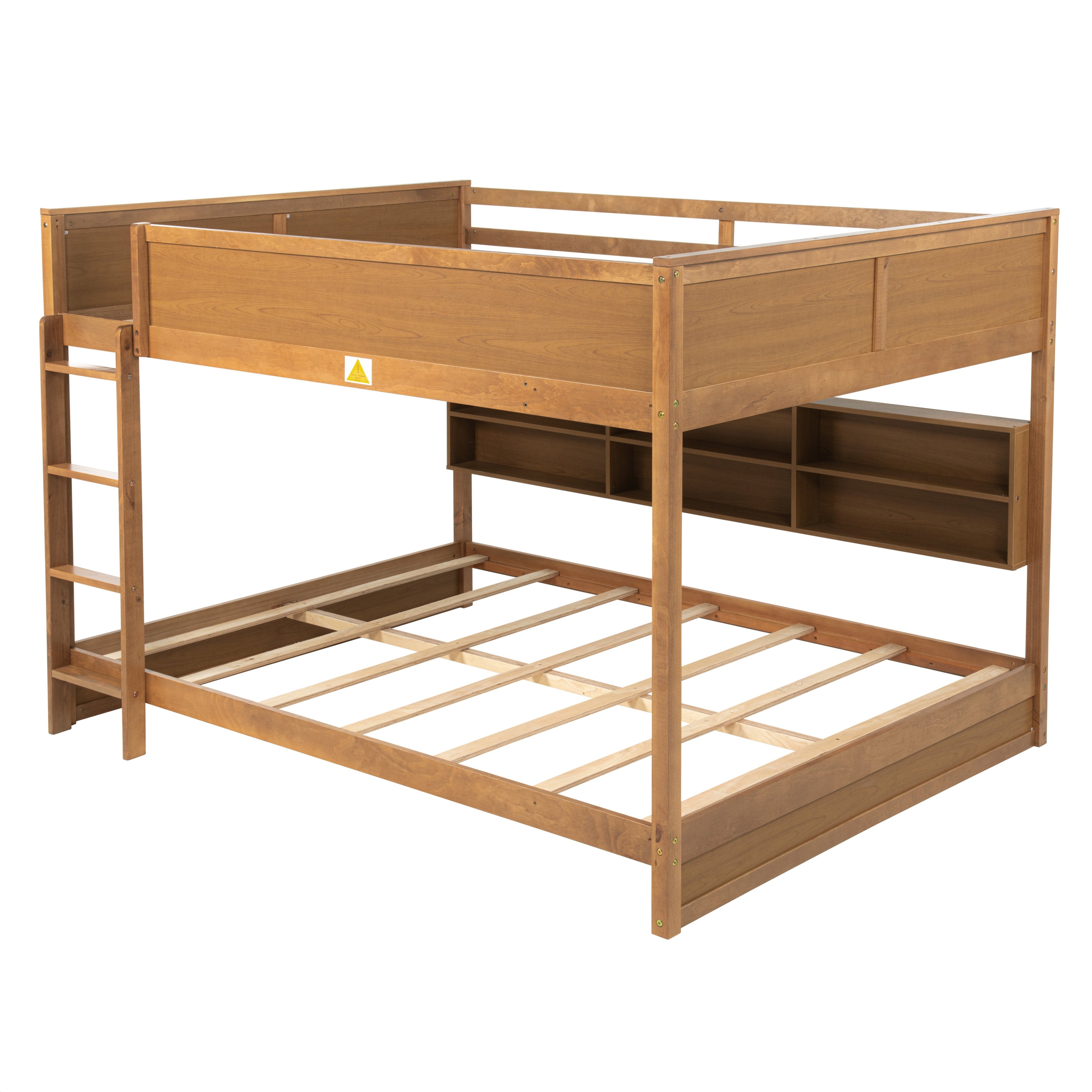 Nyla oak bunk bed showing an angled front view with guardrails and bunk frame on white background