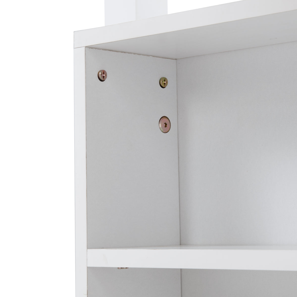 Nyla white queen over queen solid pine bunk bed close-up of the storage cabinet interior with hanging hooks