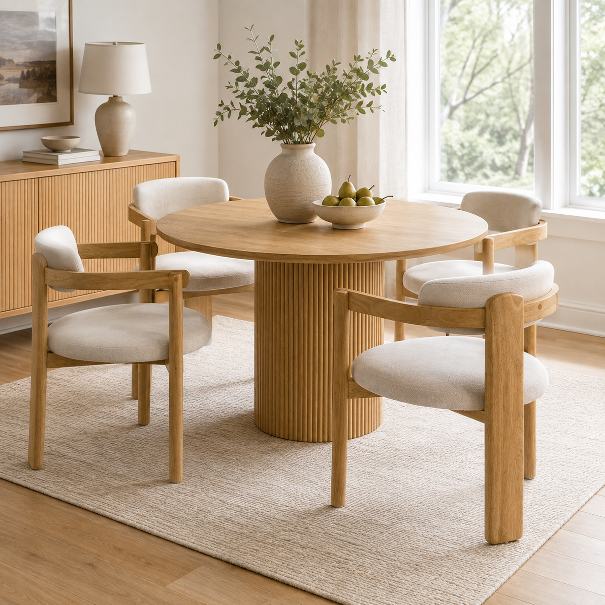 Onega natural dining chair showing chairs in a warm dining room setting