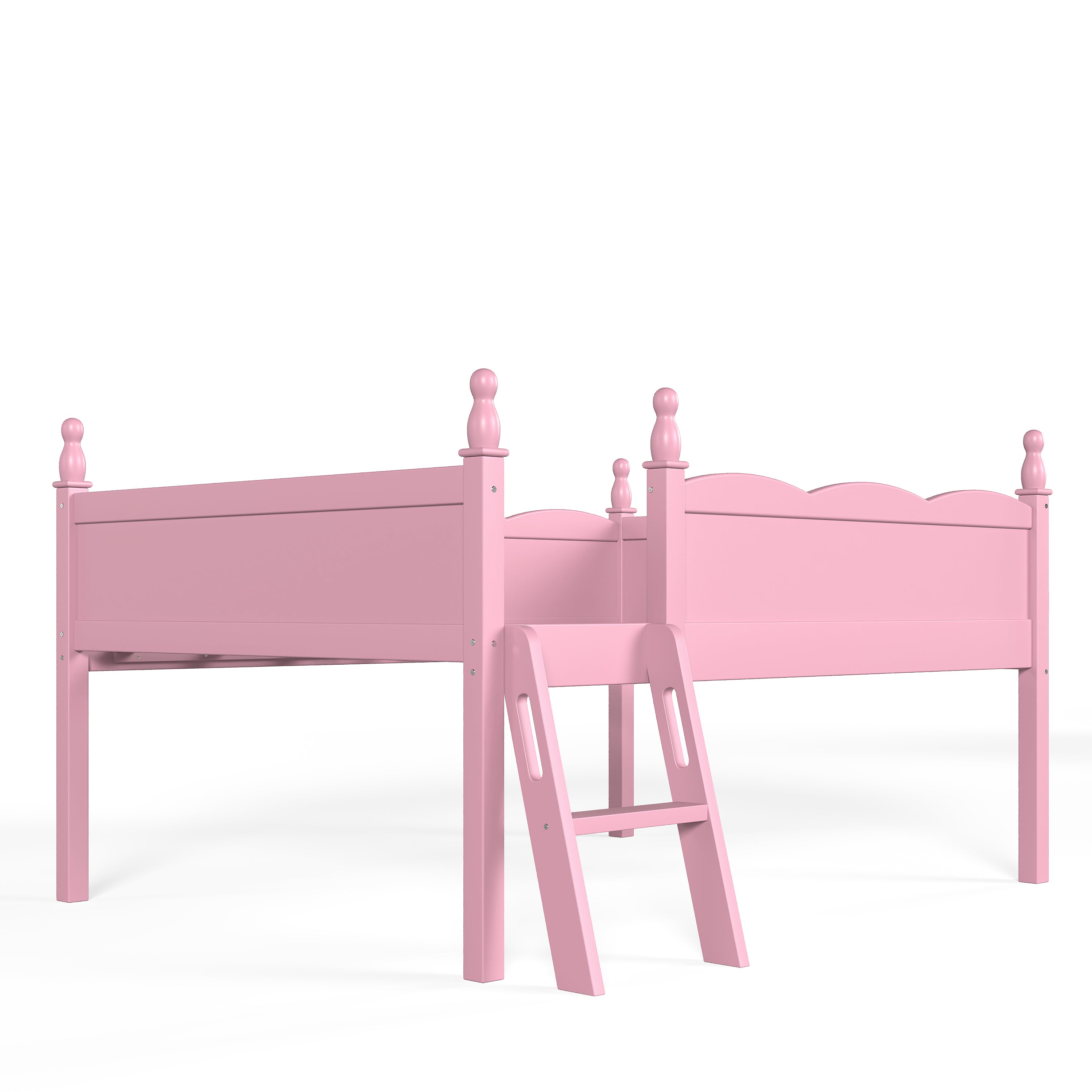 Orelia pink loft bed showing a side view with ladder and underbed clearance on white background
