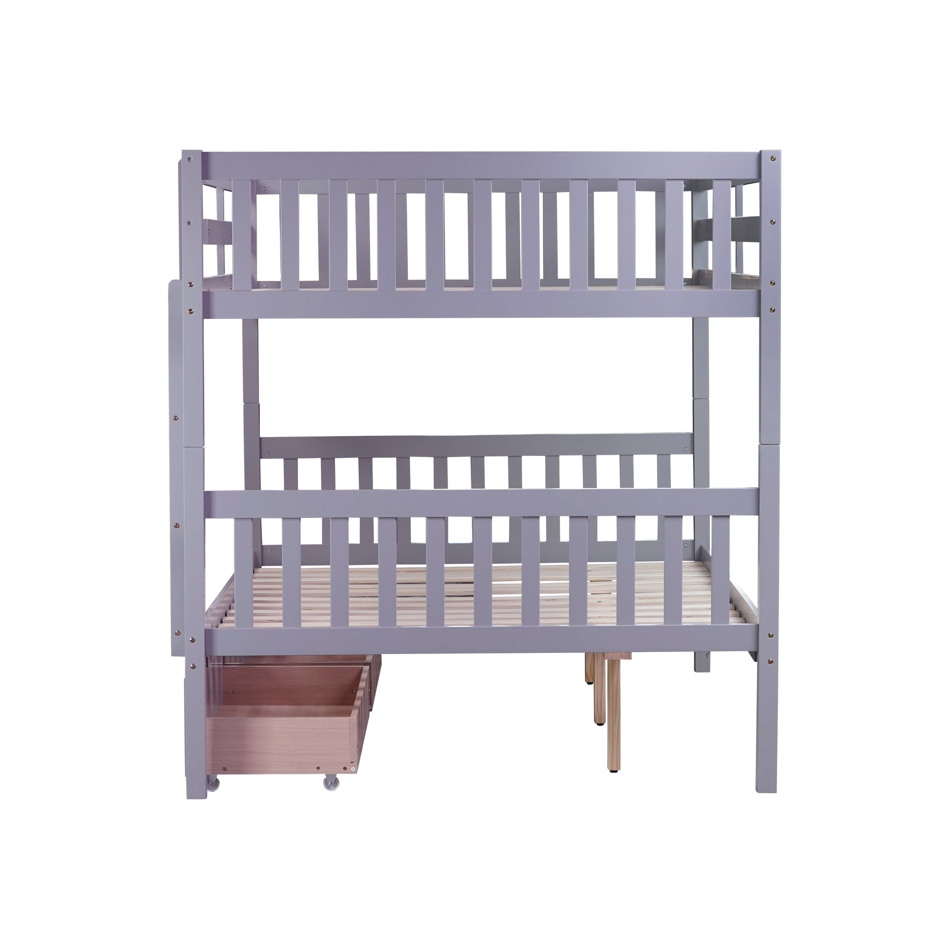 Orla gray bunk bed showing a side view isolated on a white background