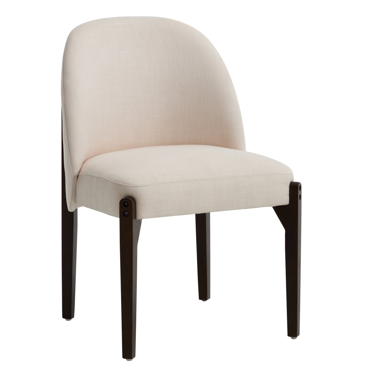 Orta beige dining chair front angled view with solid rubberwood legs on white background