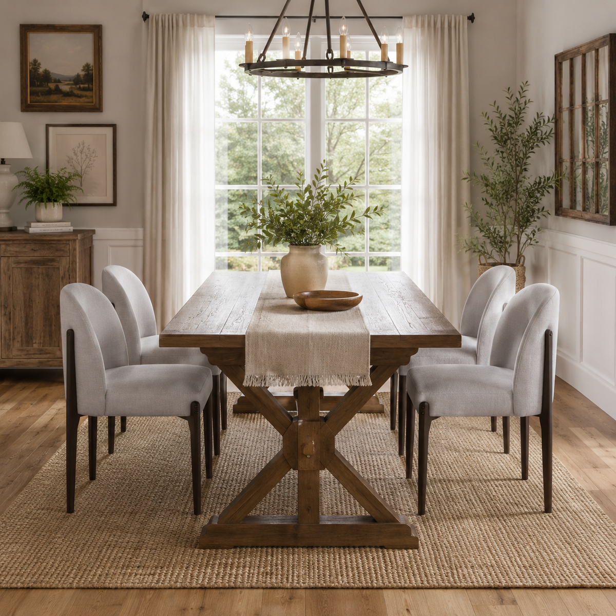 Orta gray barrel back dining chairs beside a table in a cozy contemporary room