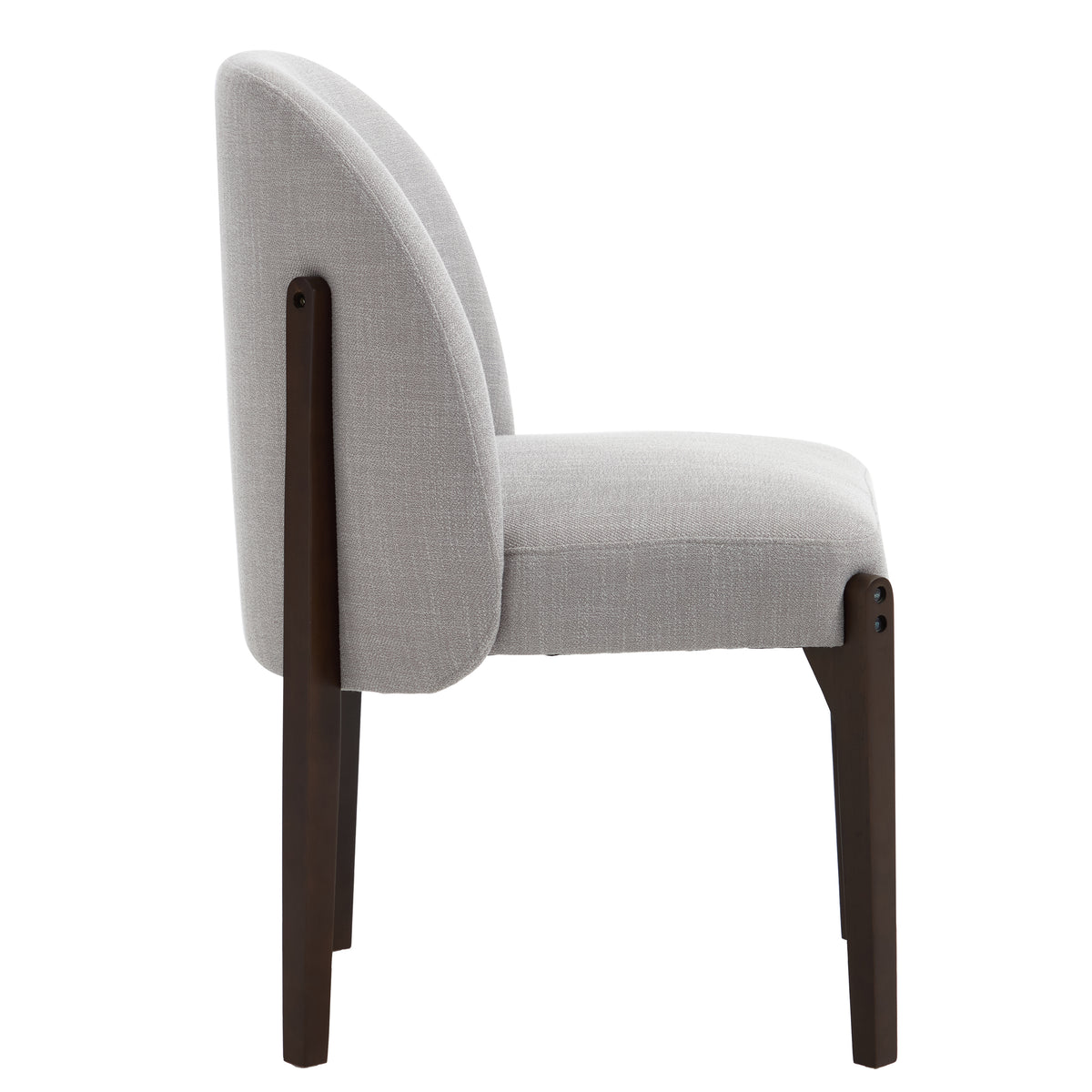 Orta gray dining chair side view with solid rubberwood legs on white background