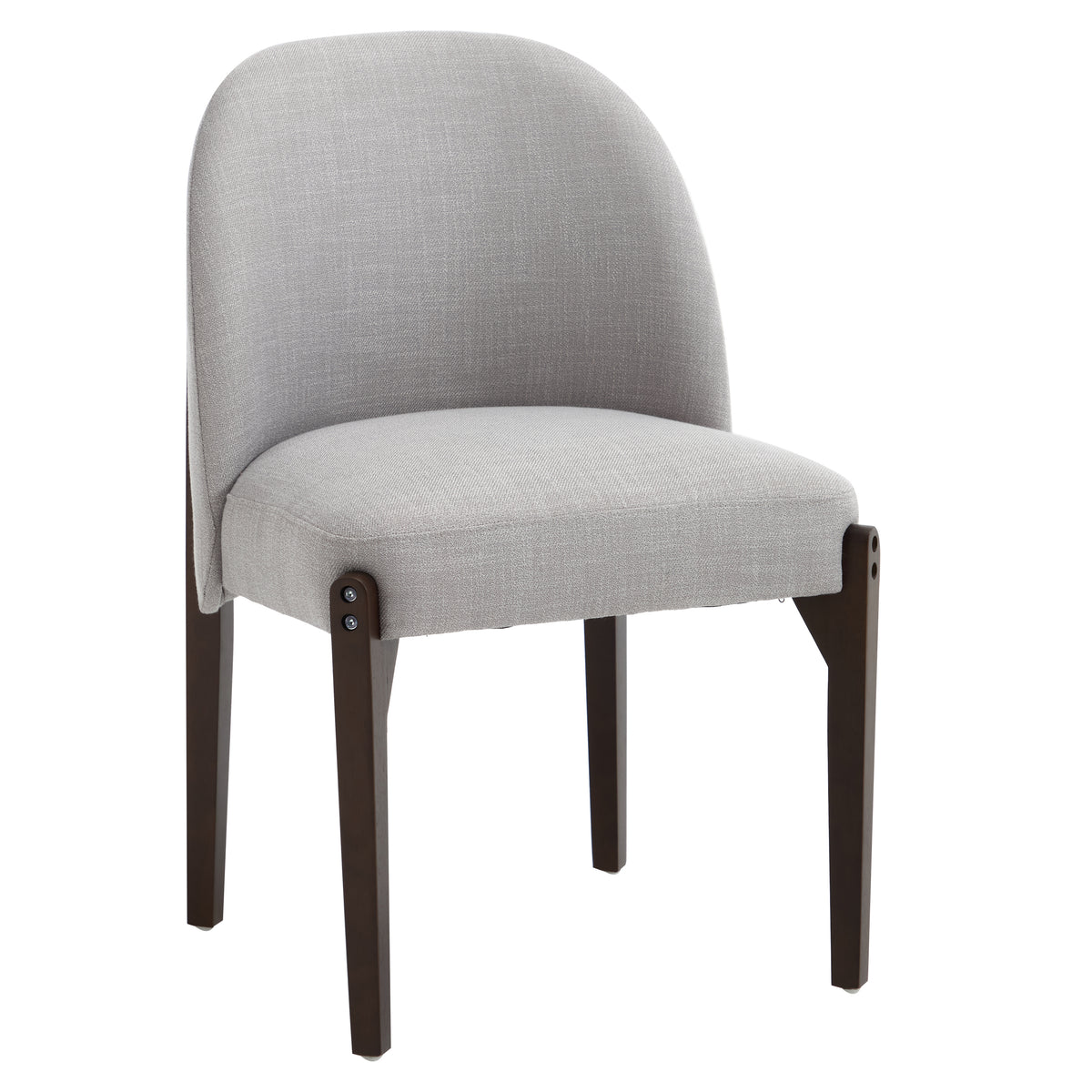 Orta gray dining chair front angled view with solid rubberwood legs on white background