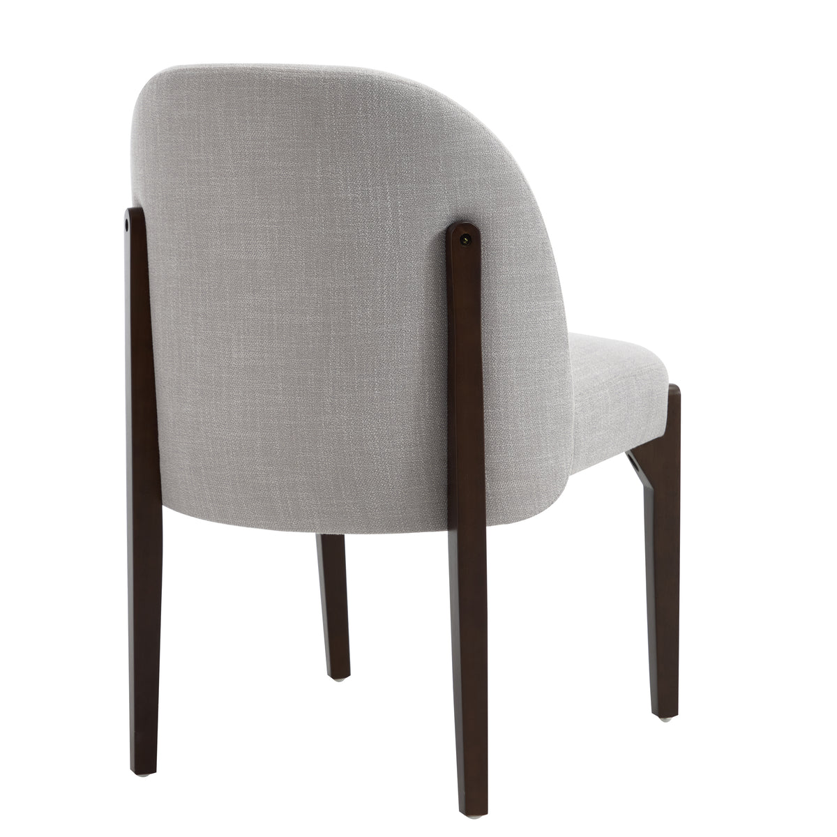 Orta gray dining chair rear view showing the rounded upholstered barrel back on white background