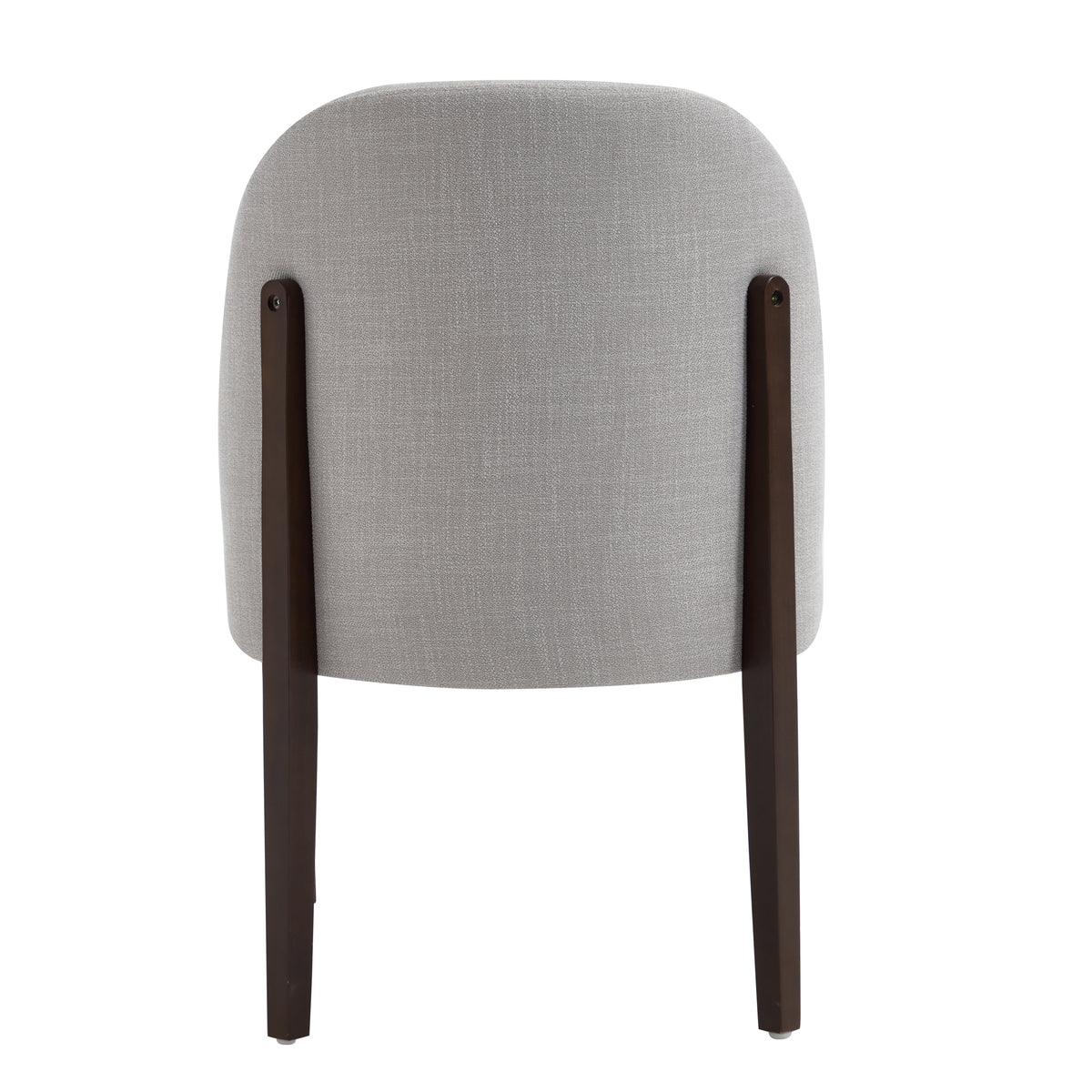 Orta gray dining chair rear view showing the rounded upholstered barrel back on white background
