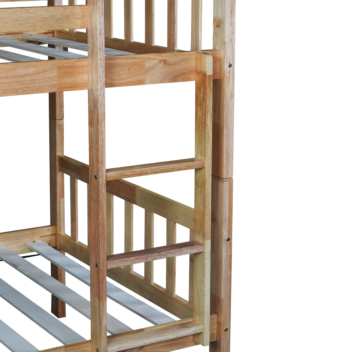 Osvin oak bunk bed showing ladder and frame post detail