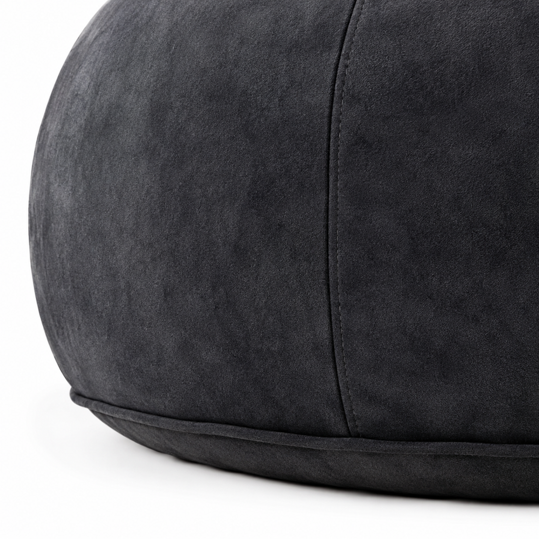 Pebble black bean bag chair showing plush upholstery and rounded side detail