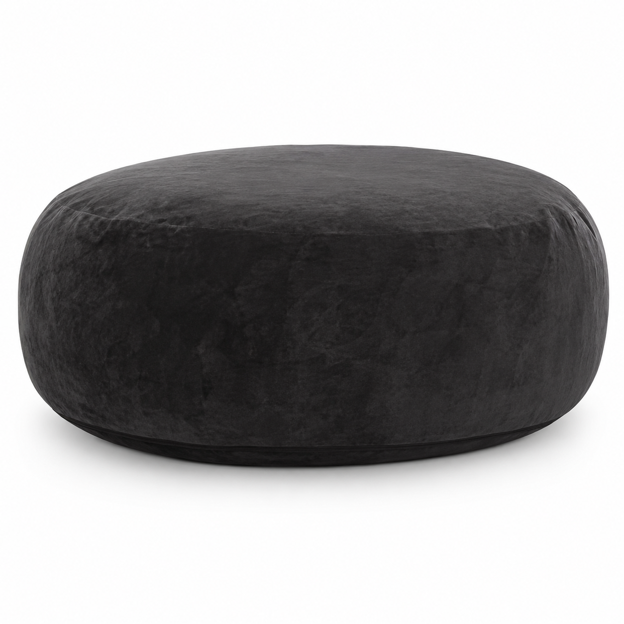 Pebble black bean bag chair showing the full rounded form from a front angled view