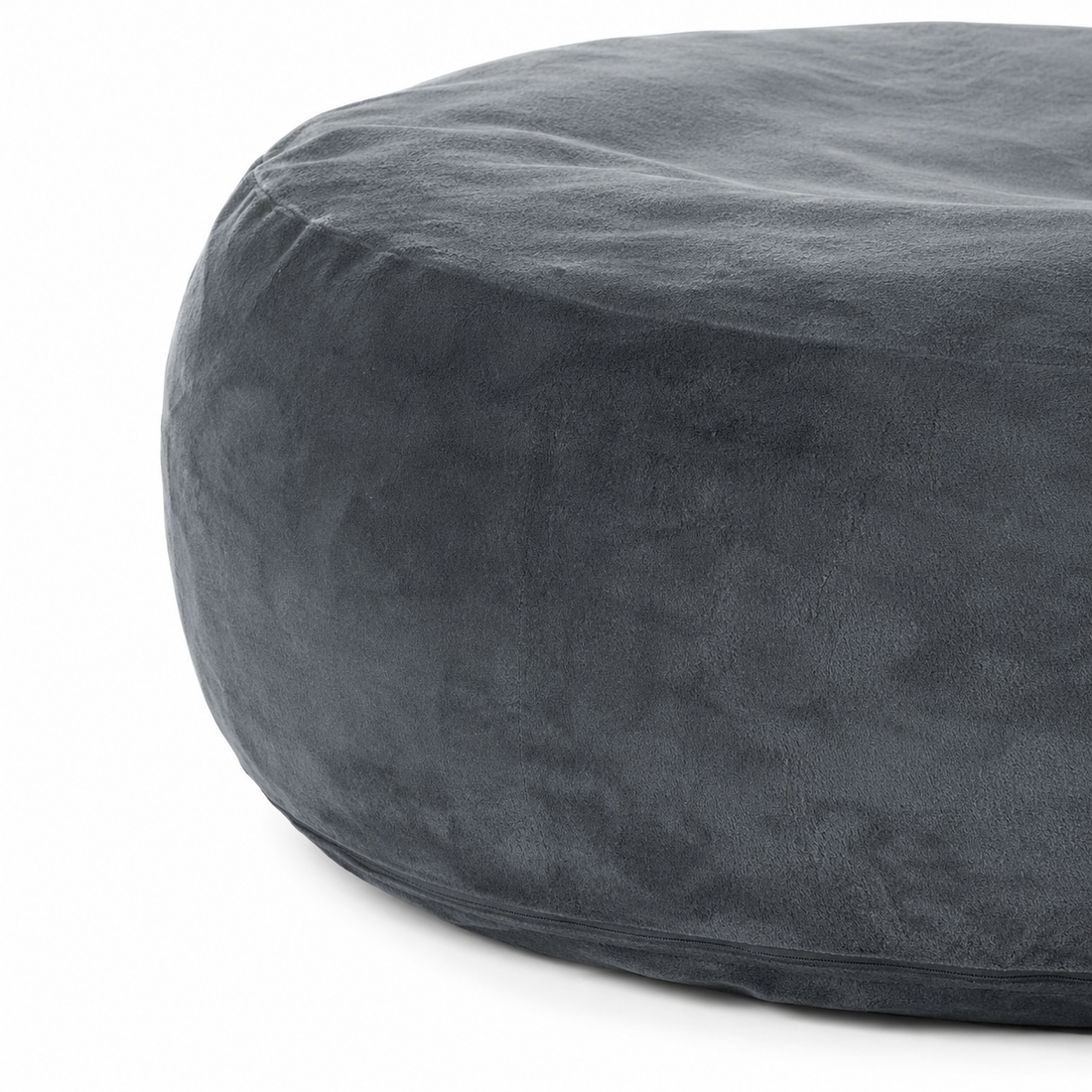 Pebble dark grey bean bag chair showing rounded side upholstery detail