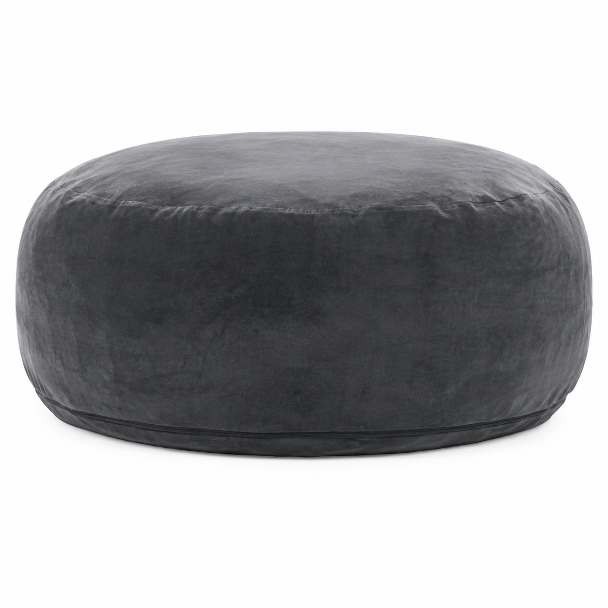 Pebble dark grey bean bag chair showing the full round shape from a front angled view