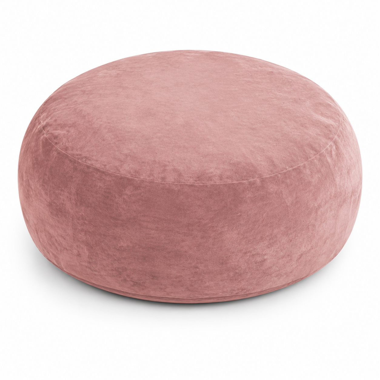 Pebble pink bean bag chair showing the full round shape from a front angled view
