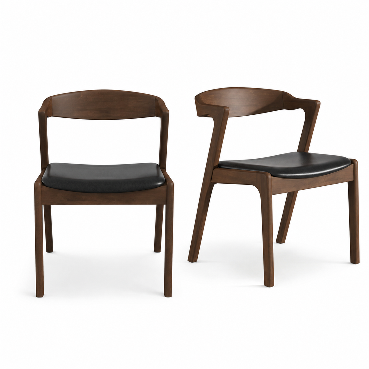Peipus walnut dining chairs set of two front and angled views on white background