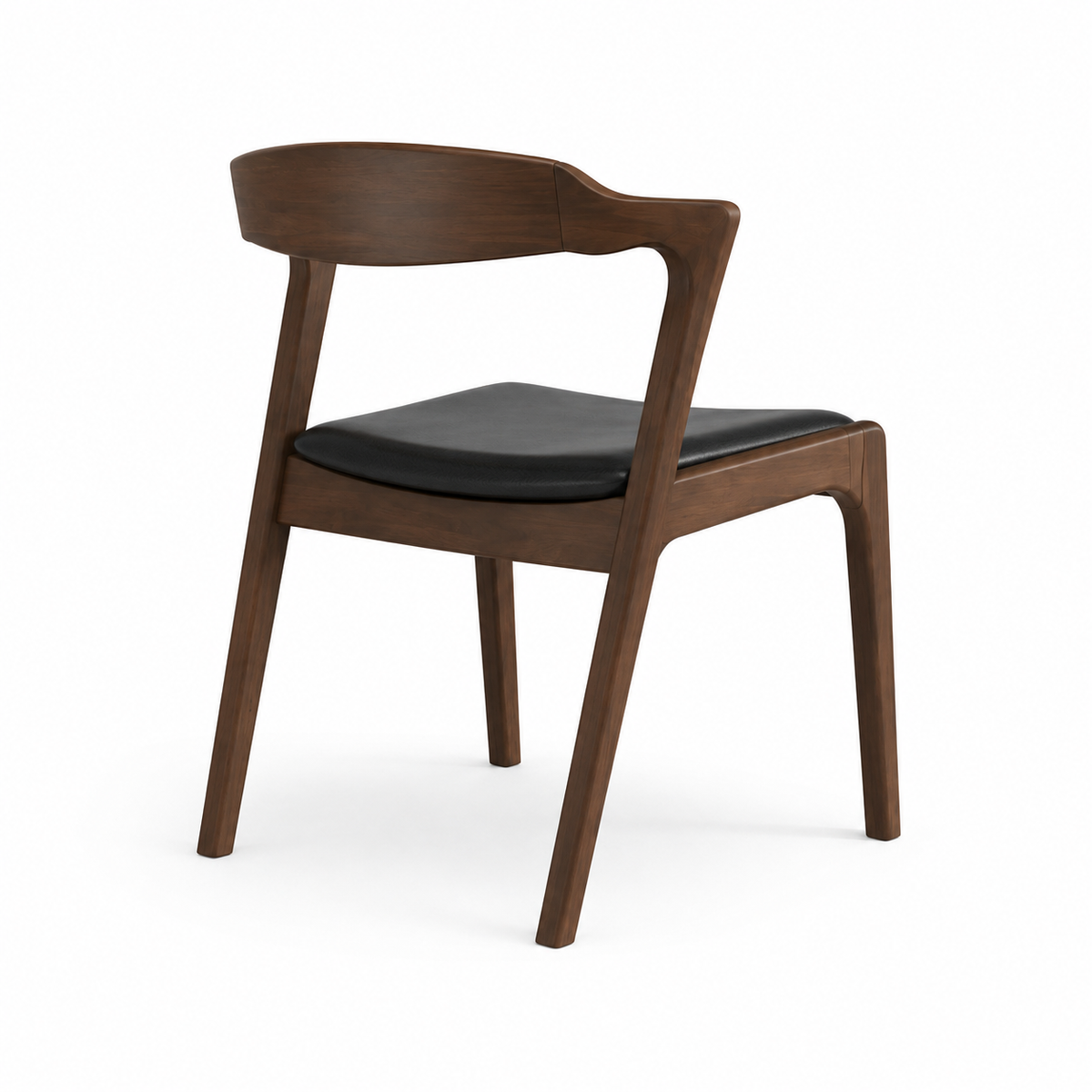 Peipus walnut solid wood dining chair rear angled view on white background