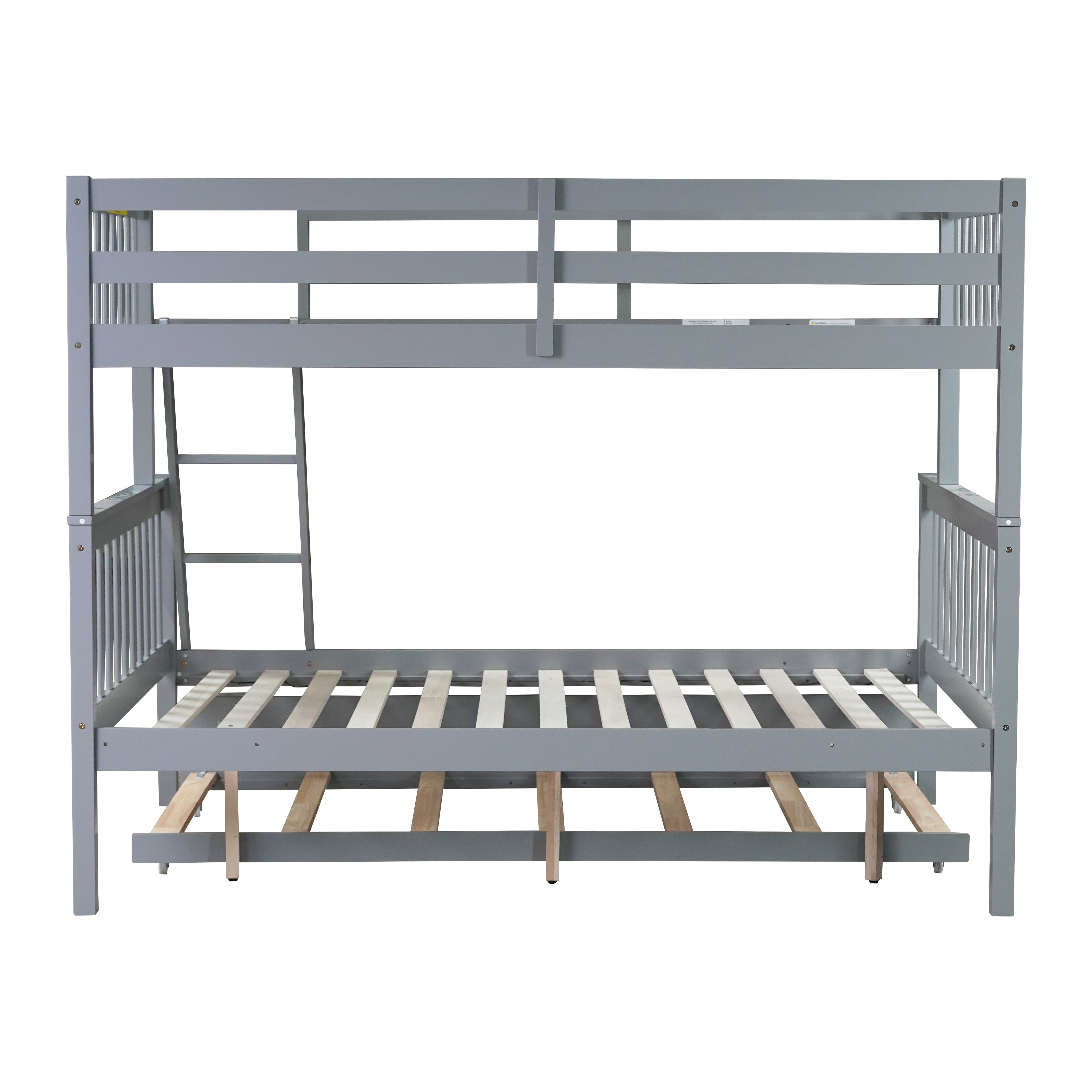 Perenna gray twin over full bunk bed side view with ladder on white background