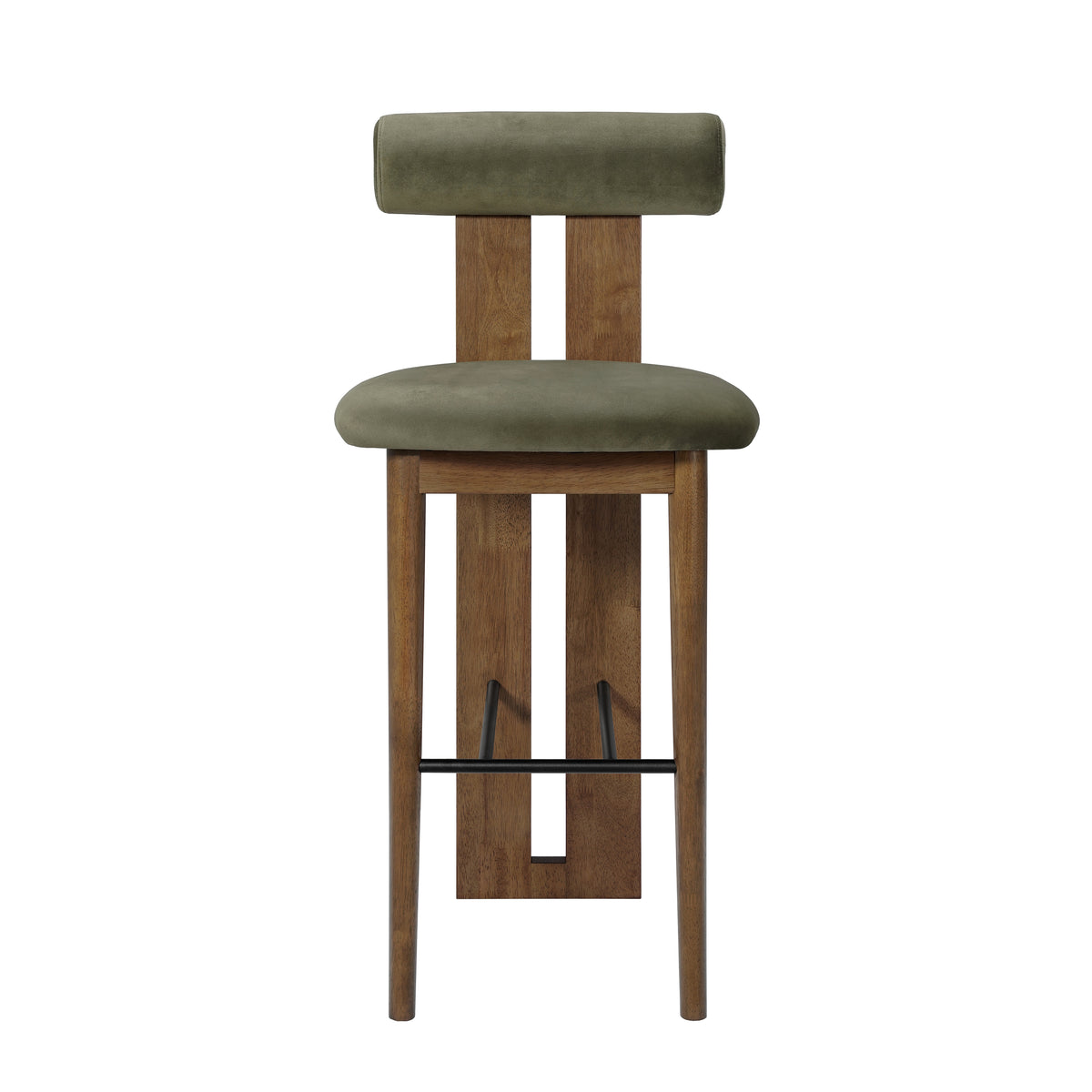 Pienza green upholstered bar stool front view
