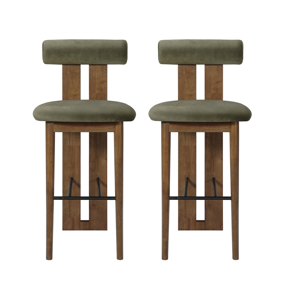 Pienza green upholstered bar stools front view