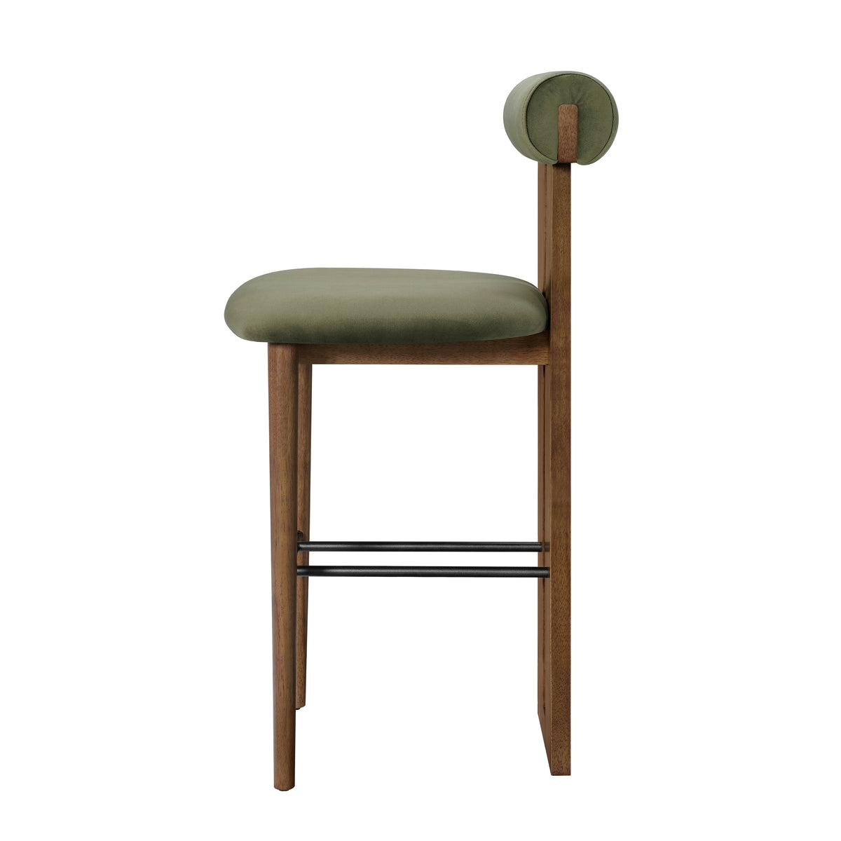 Pienza green upholstered bar stool side view