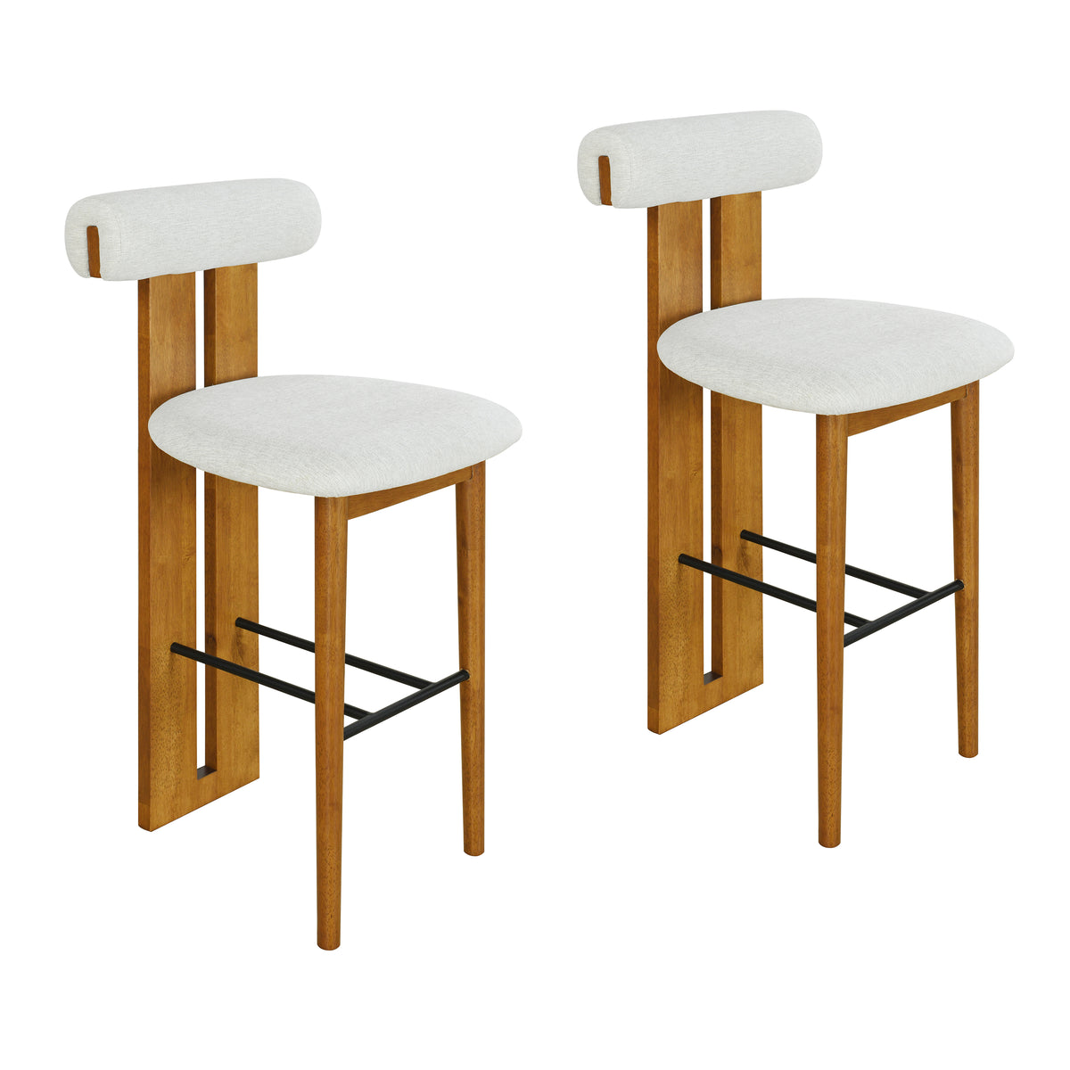 Pienza ivory upholstered bar stools angled view