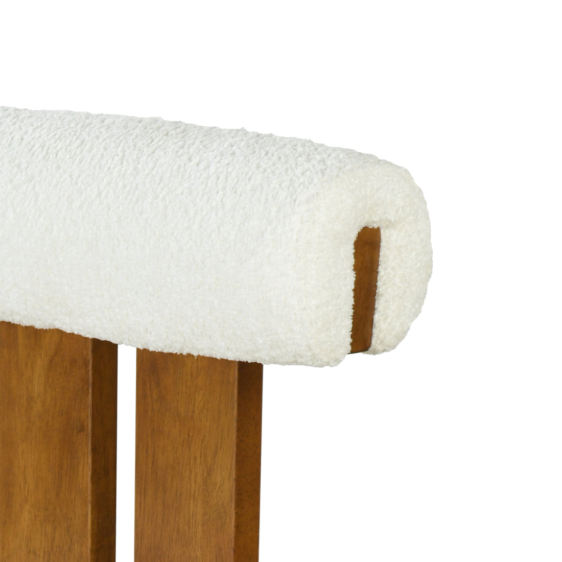 Pienza white upholstered bar stool showing bolster back detail