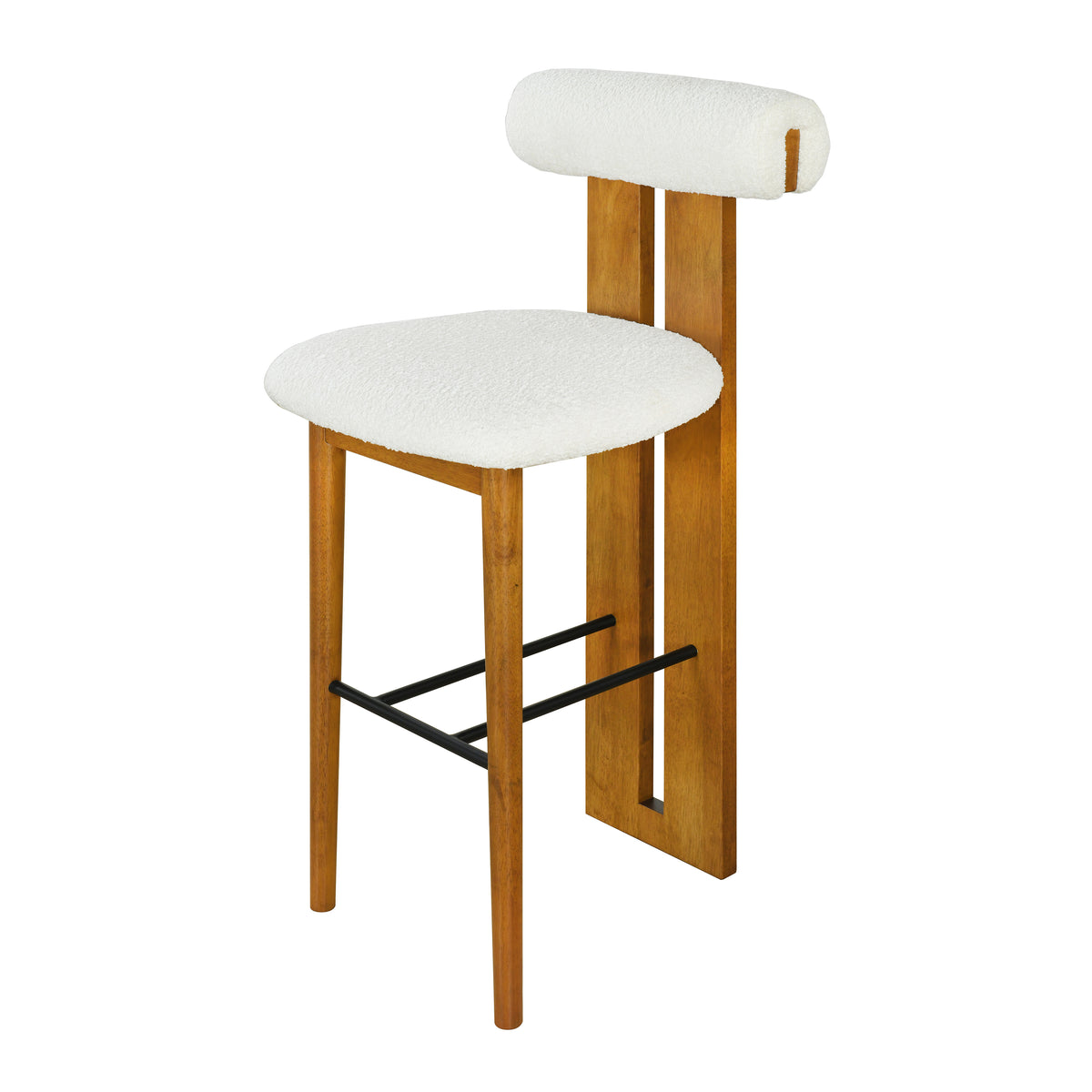 Pienza white upholstered bar stool angled view