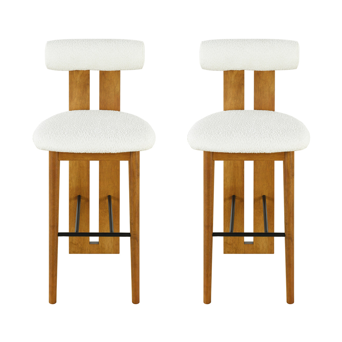 Pair of Pienza white upholstered bar stools front view