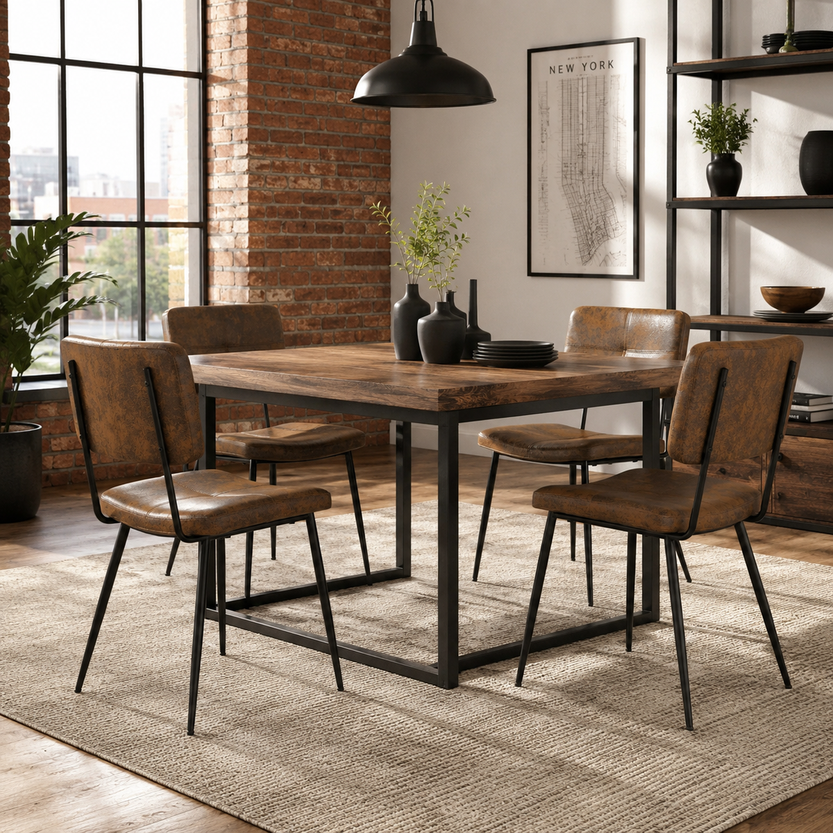 Pomona suede brown upholstered dining chairs set of 4 in a warm dining room
