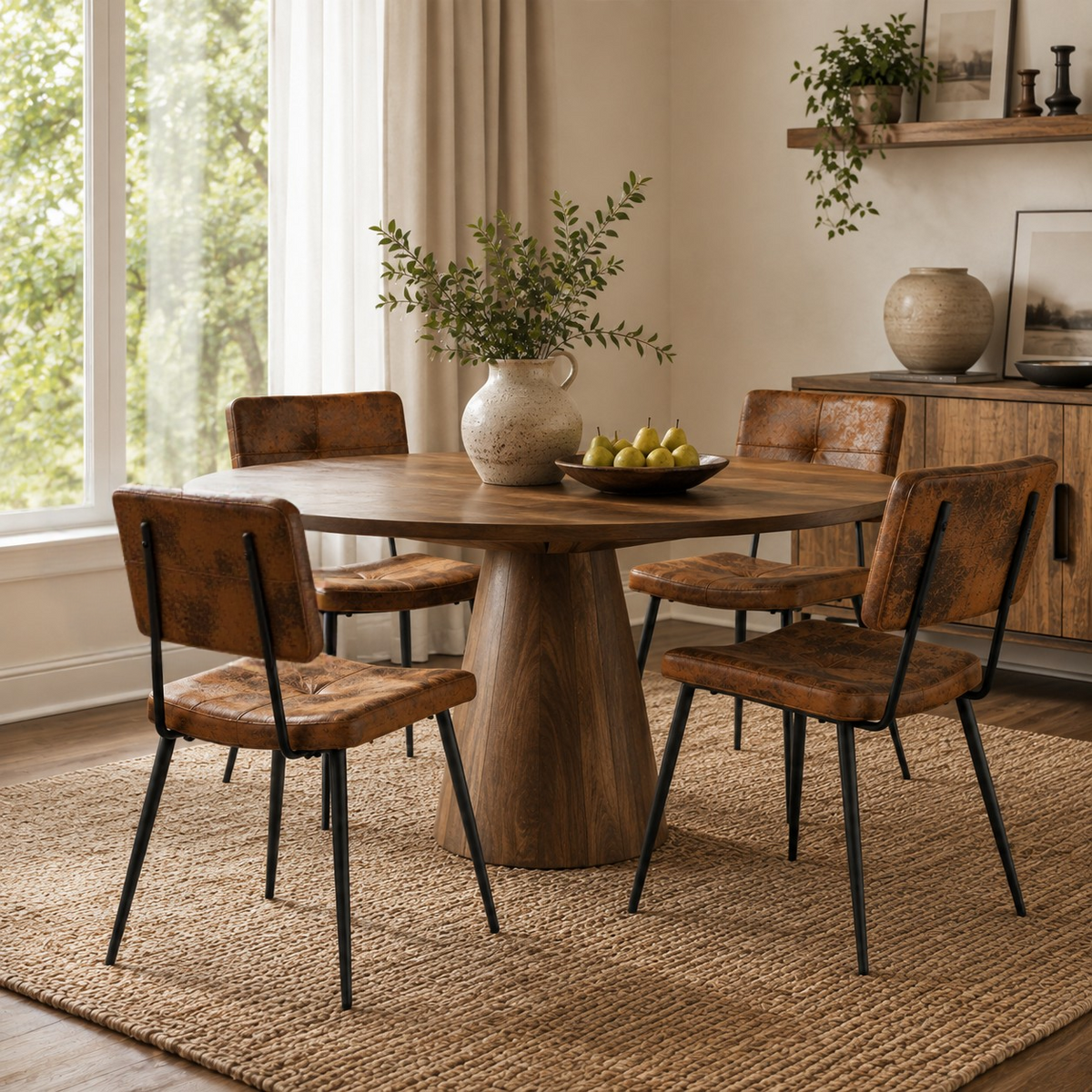 Pomona suede brown upholstered dining chairs set of 4 shown from another dining room angle