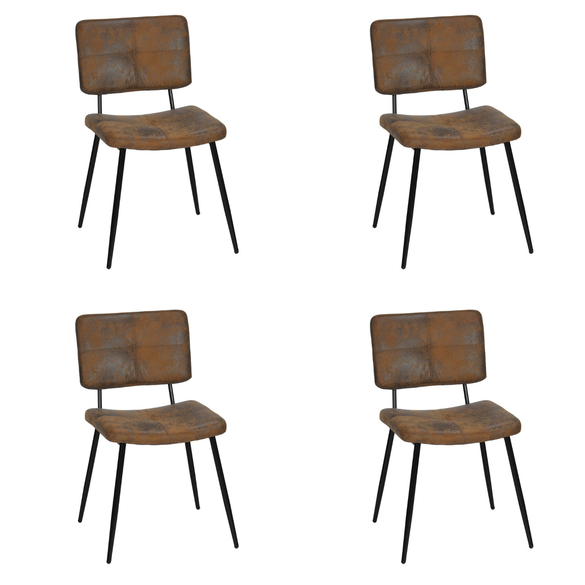 Pomona suede brown upholstered dining chairs set of 4 shown from multiple angles