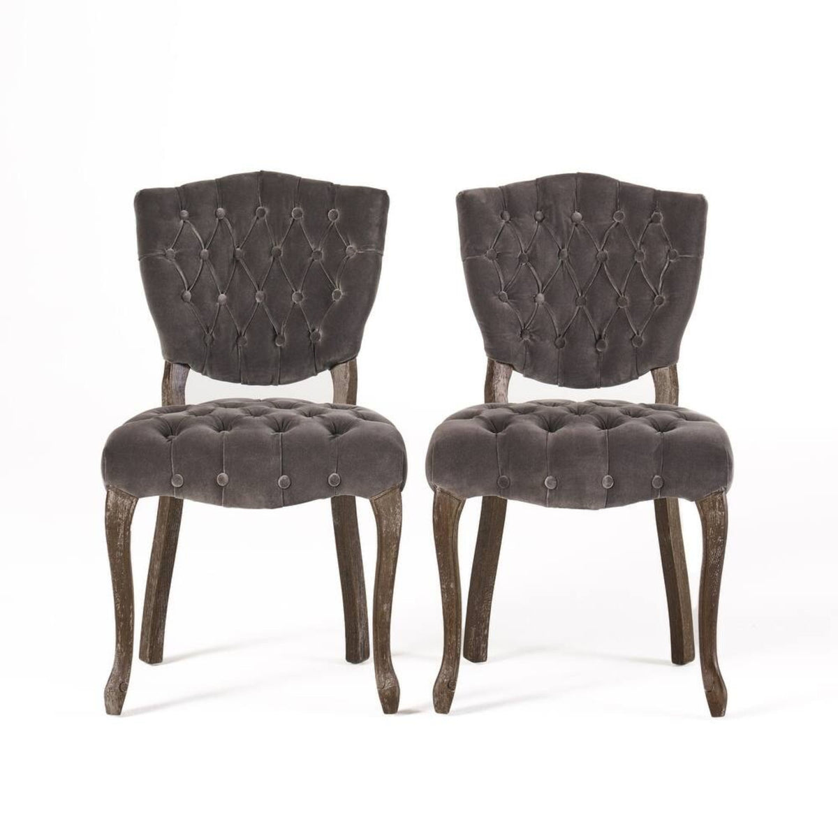 Prespa charcoal dining chair showing two chairs front view