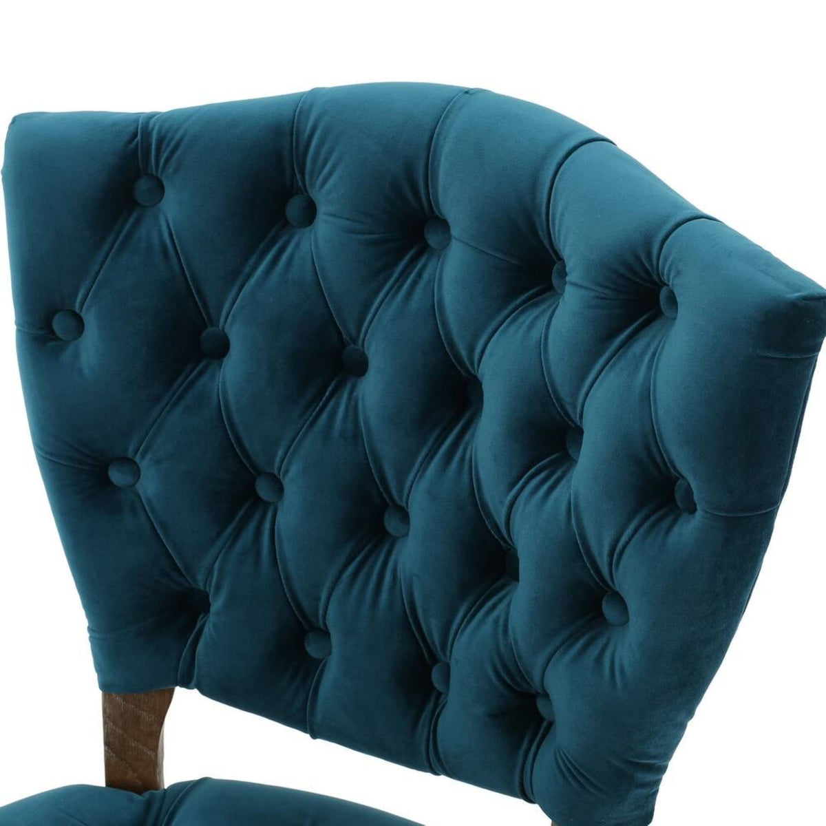 Prespa teal dining chair showing deep button tufted back detail