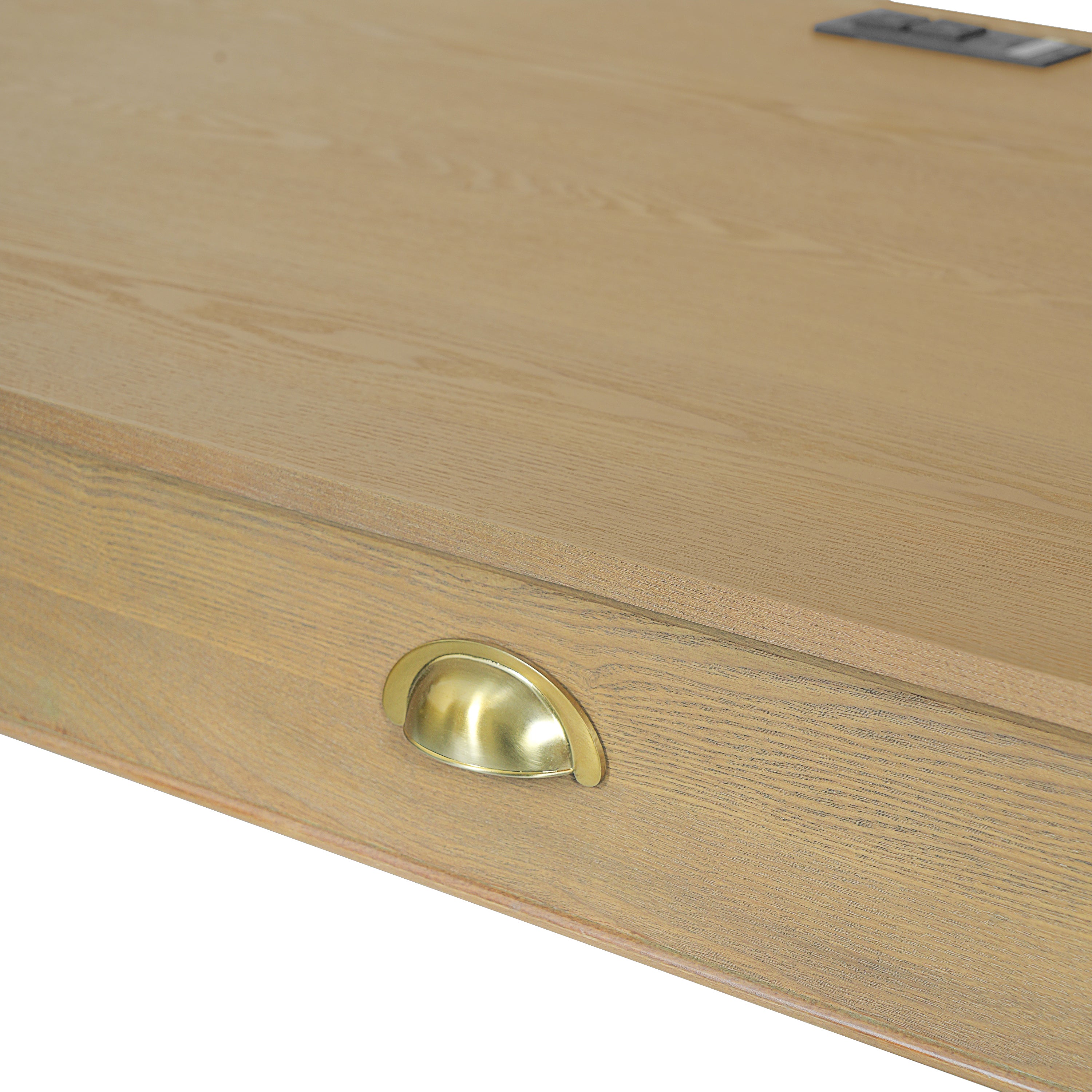 Pulse natural writing desk showing drawer pull detail