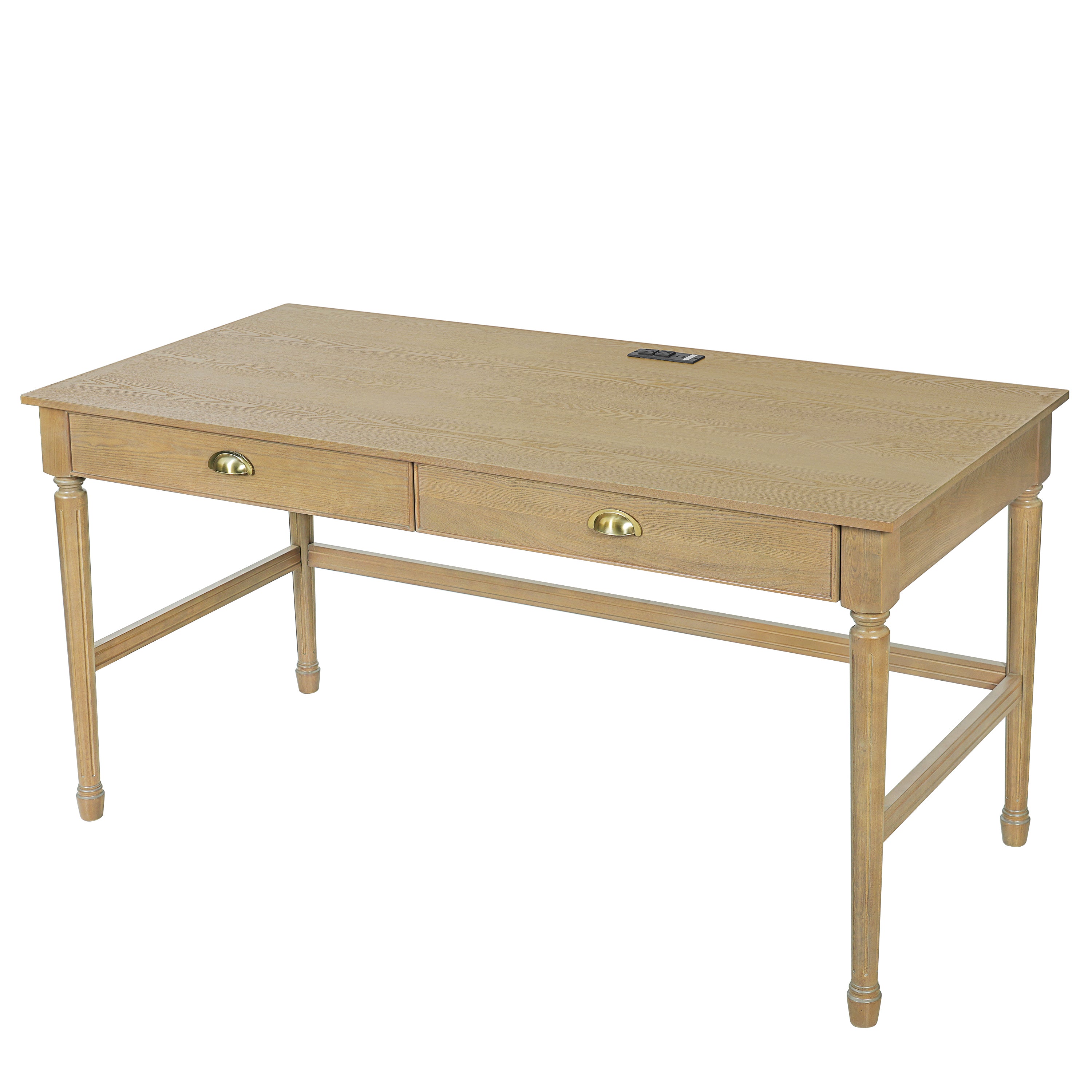 Pulse natural writing desk showing an opposite angled view of the desktop and two drawers