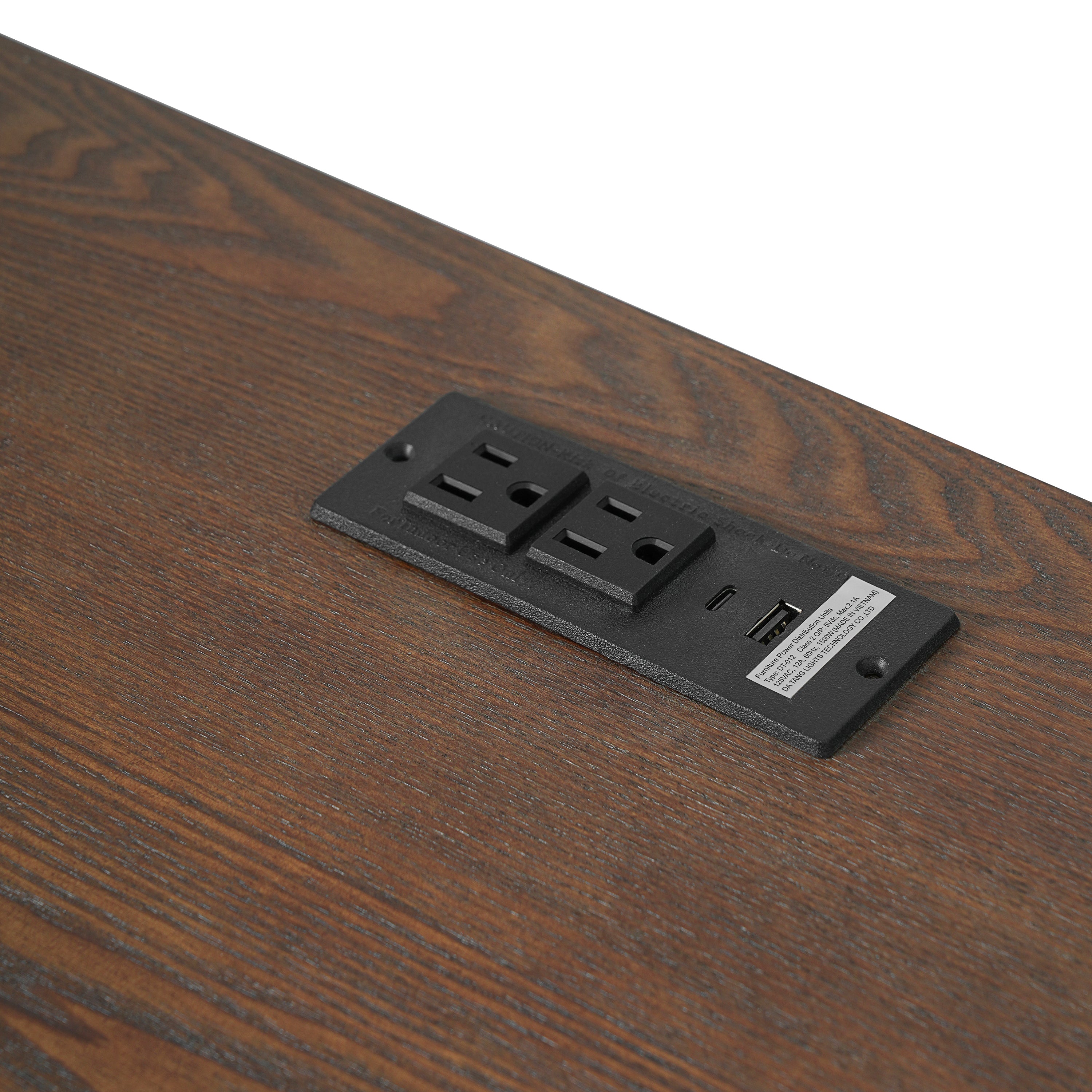 Pulse walnut writing desk showing charge station detail