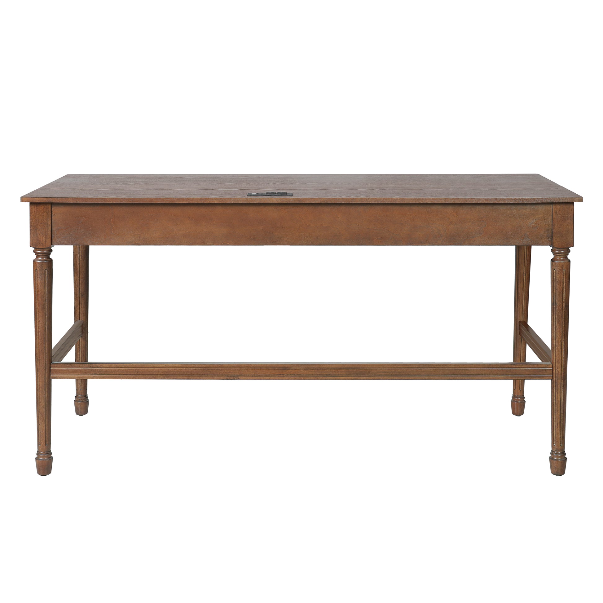 Pulse walnut writing desk showing the rear view with a full-width support rail