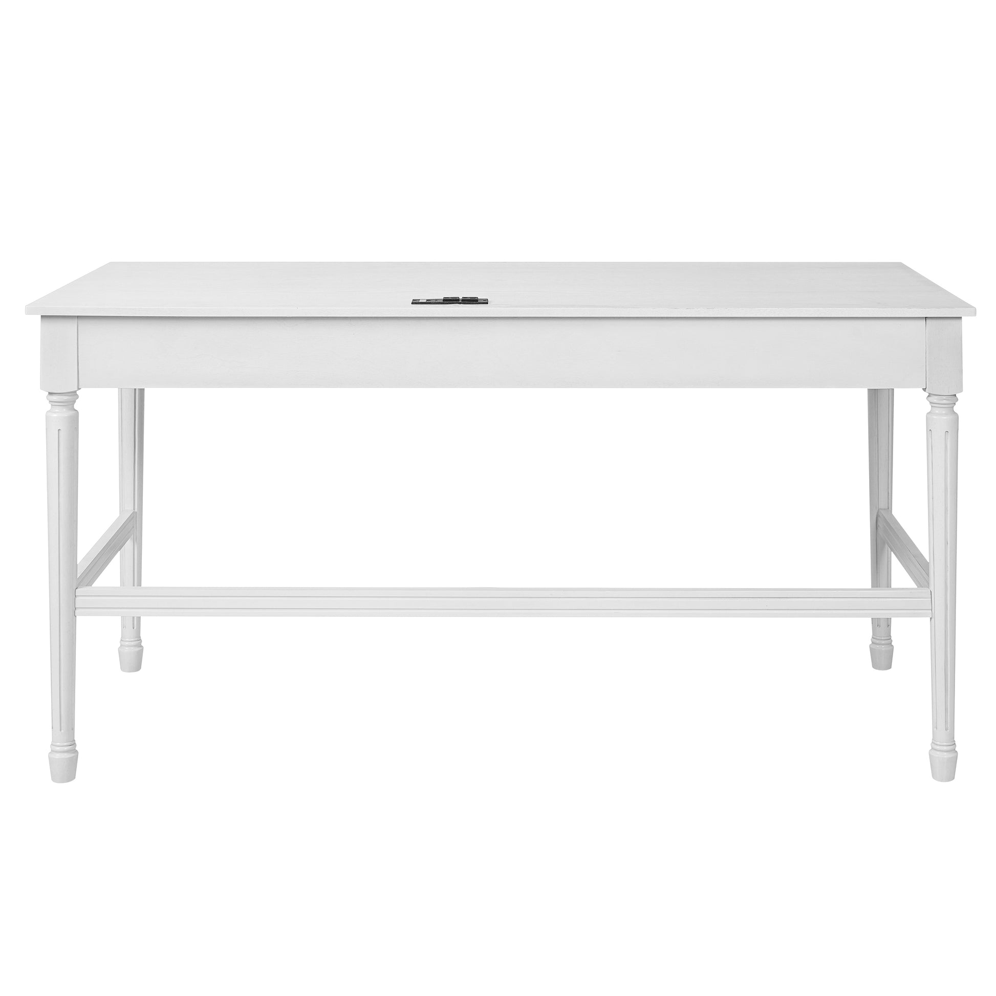 Pulse white writing desk showing the rear view with a full-width support rail