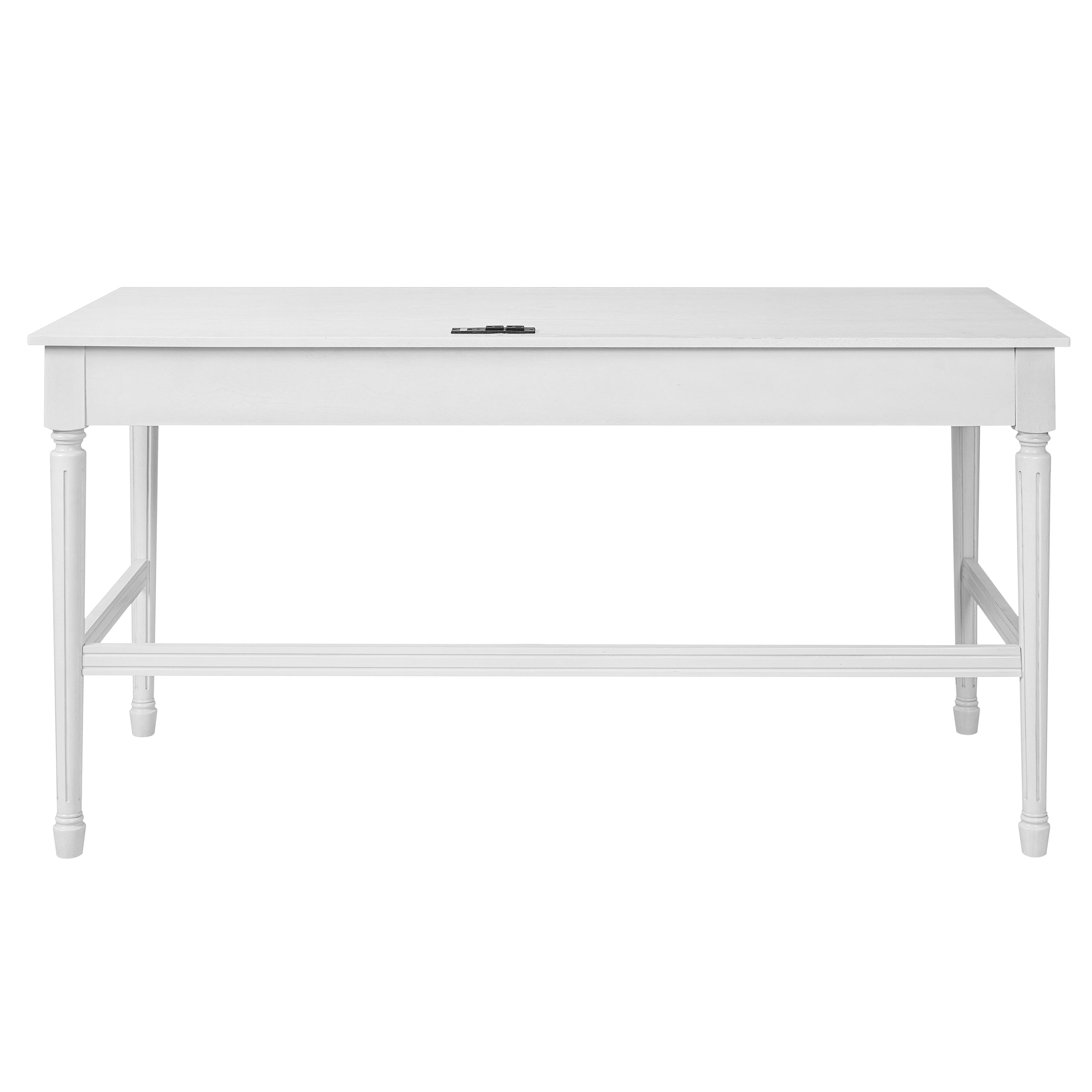 Pulse white writing desk showing the rear view with a full-width support rail