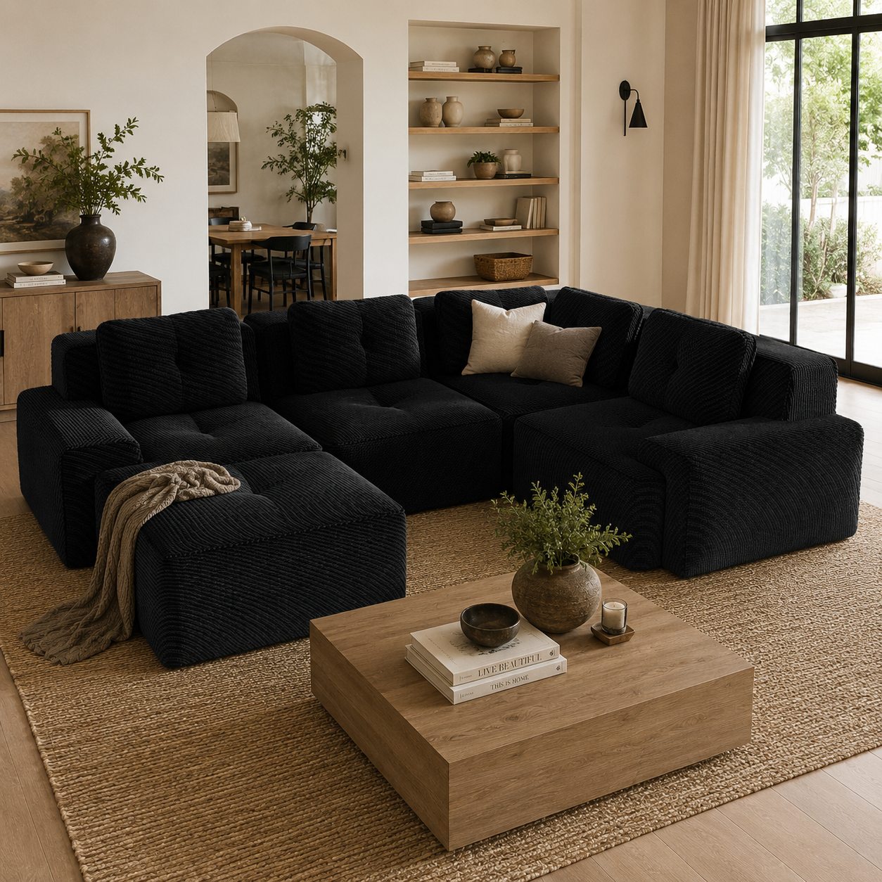 Racine 116" Corduroy Modular L-Shaped Sectional Corner Sofa with Ottoman