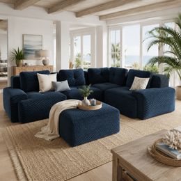 Racine 116" Corduroy Modular L-Shaped Sectional Corner Sofa with Ottoman