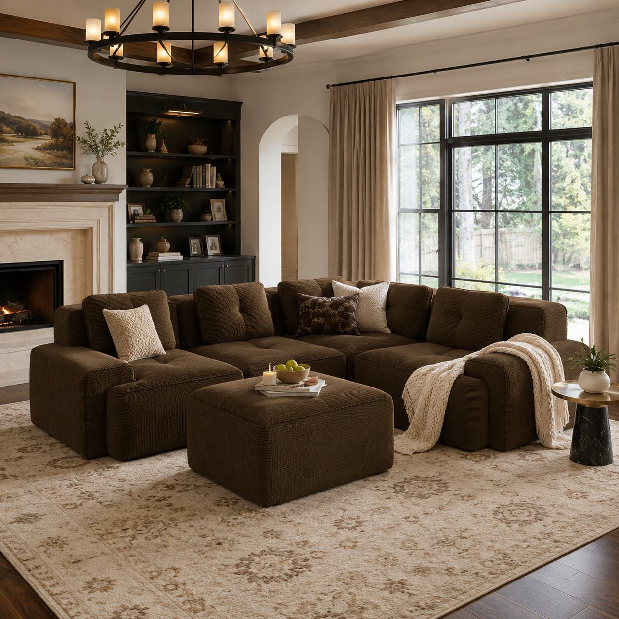 Racine 116" Corduroy Modular L-Shaped Sectional Corner Sofa with Ottoman