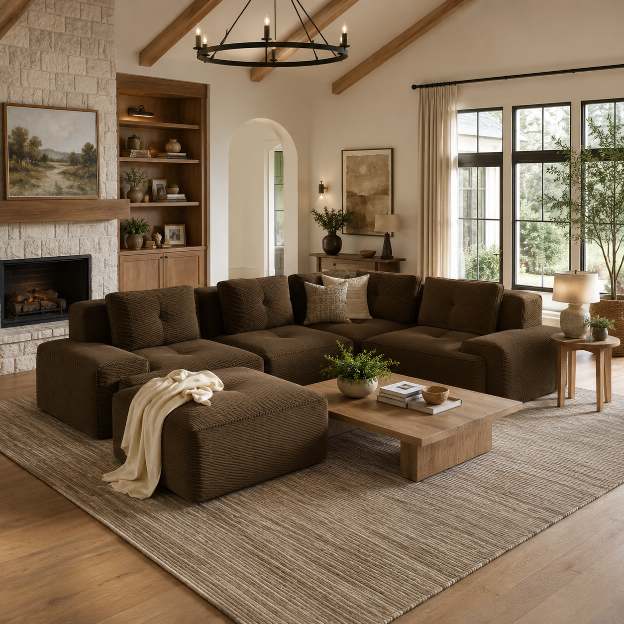 Racine 116" Corduroy Modular L-Shaped Sectional Corner Sofa with Ottoman