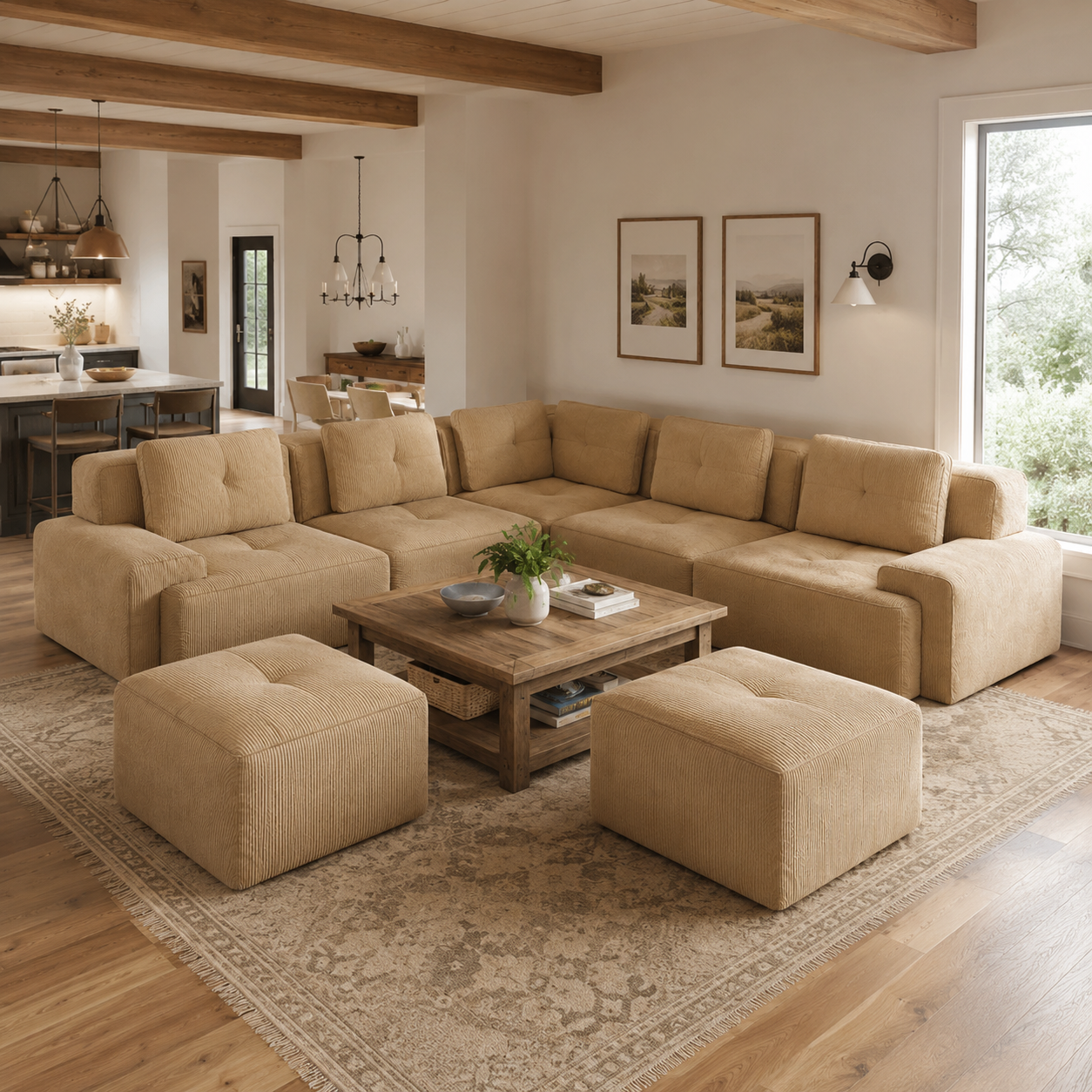 Racine 116" 7-Piece Oversized Corduroy Modular L-Shaped Sectional Corner Sofa with 2 Ottomans