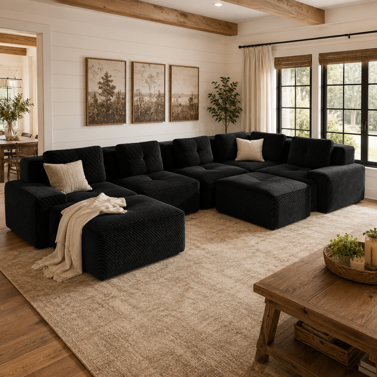 Racine 116" 7-Piece Oversized Corduroy Modular L-Shaped Sectional Corner Sofa with 2 Ottomans