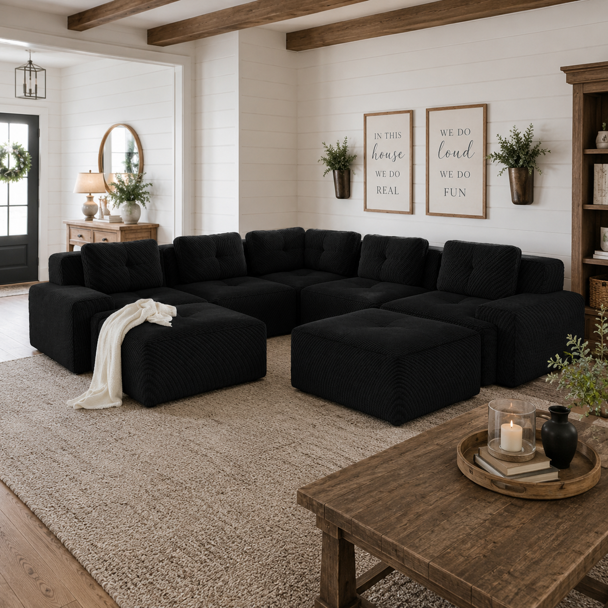 Racine 116" 7-Piece Oversized Corduroy Modular L-Shaped Sectional Corner Sofa with 2 Ottomans